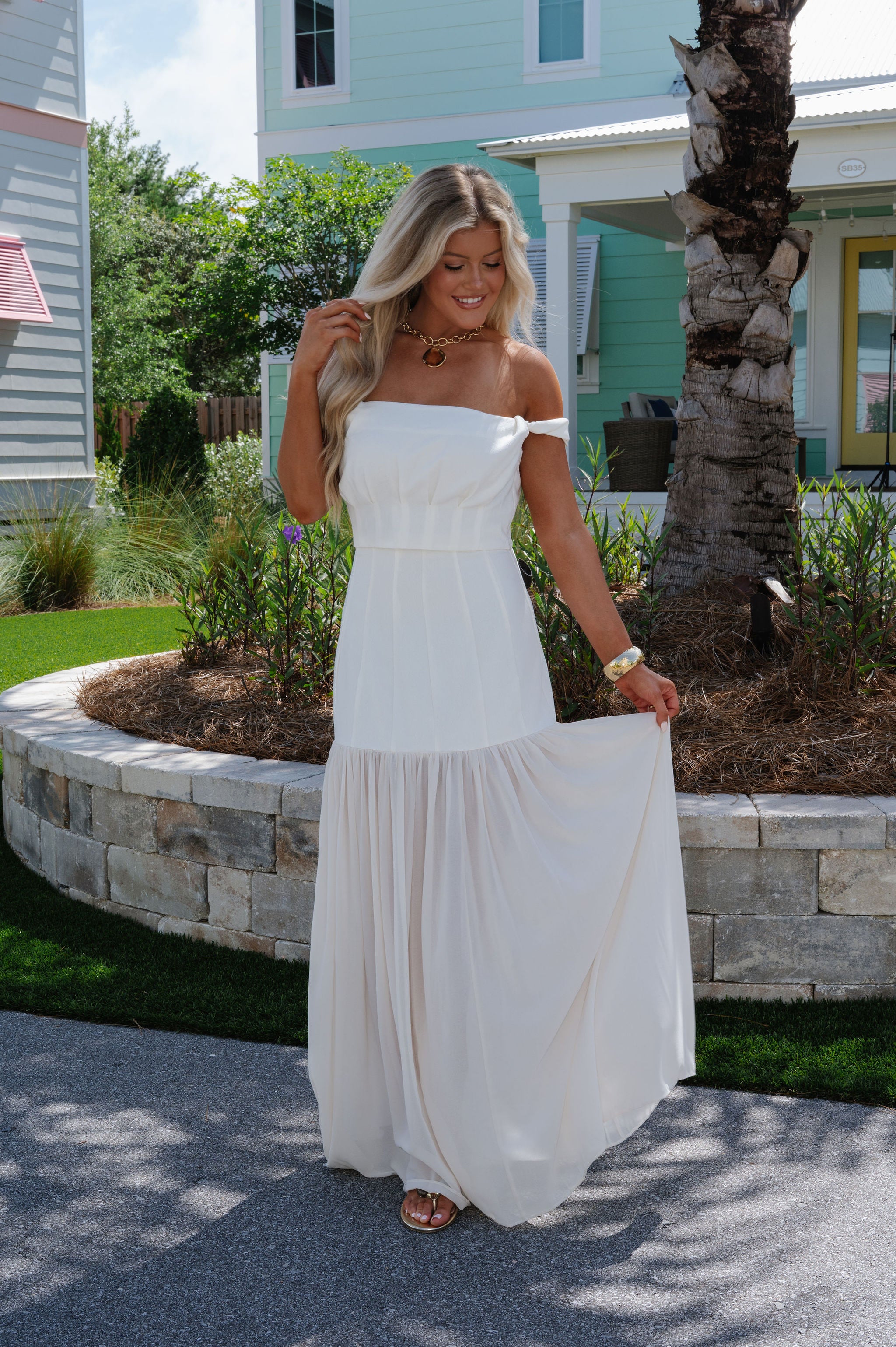 Chiffon Maxi Skirt Set-Ivory