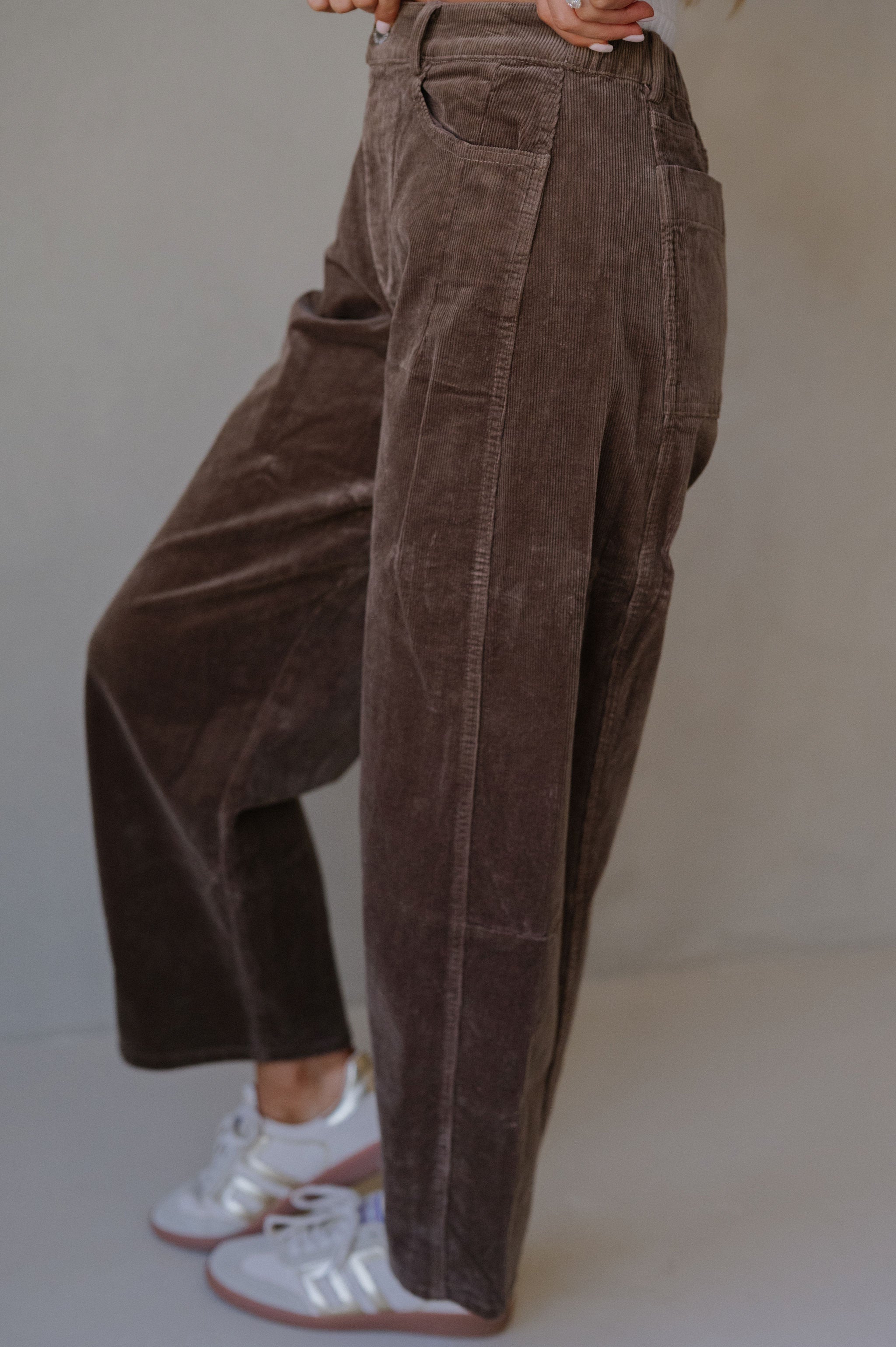 Corduroy Wide Leg Pants-Dark Mocha