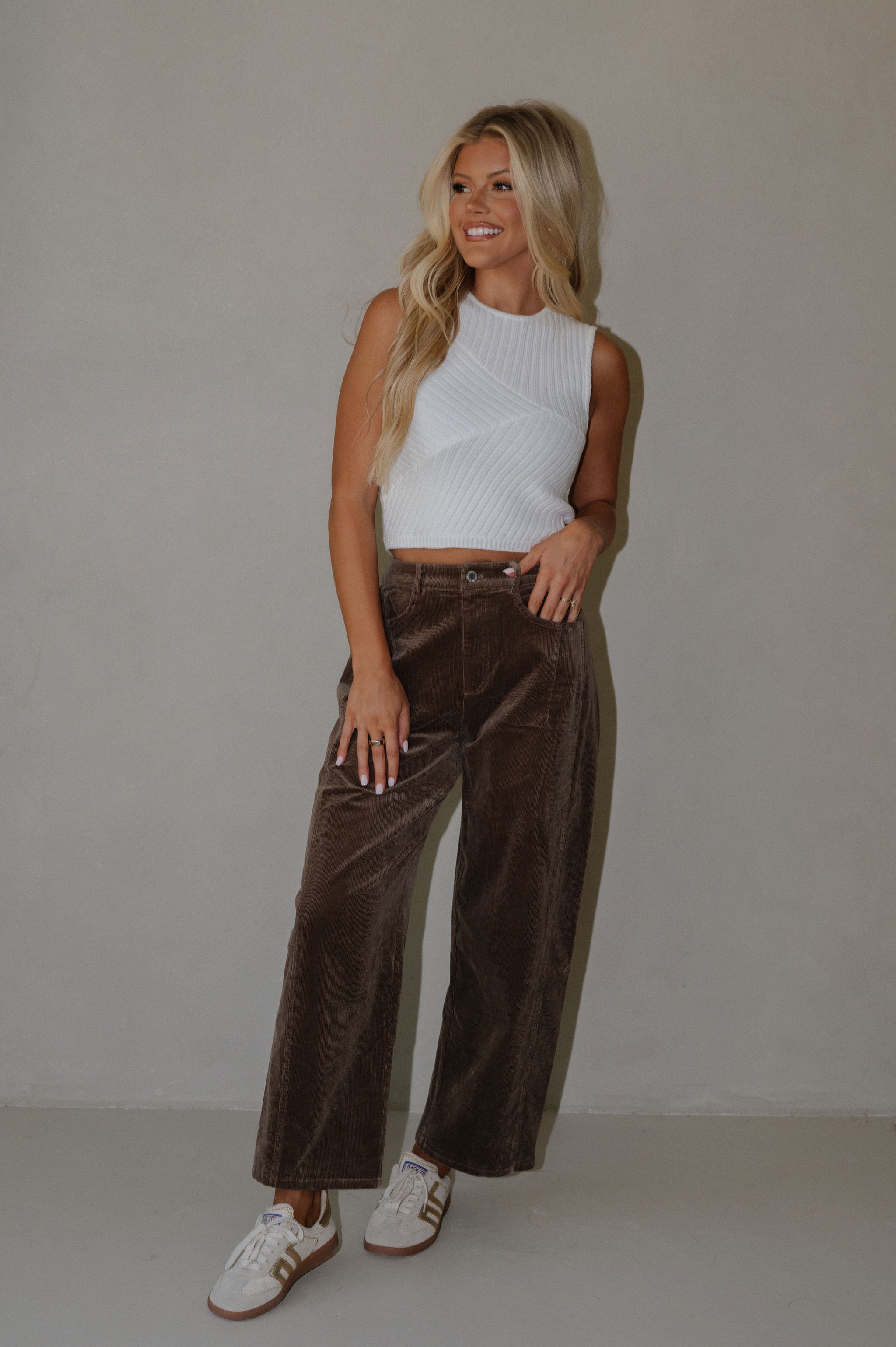 Corduroy Wide Leg Pants-Dark Mocha