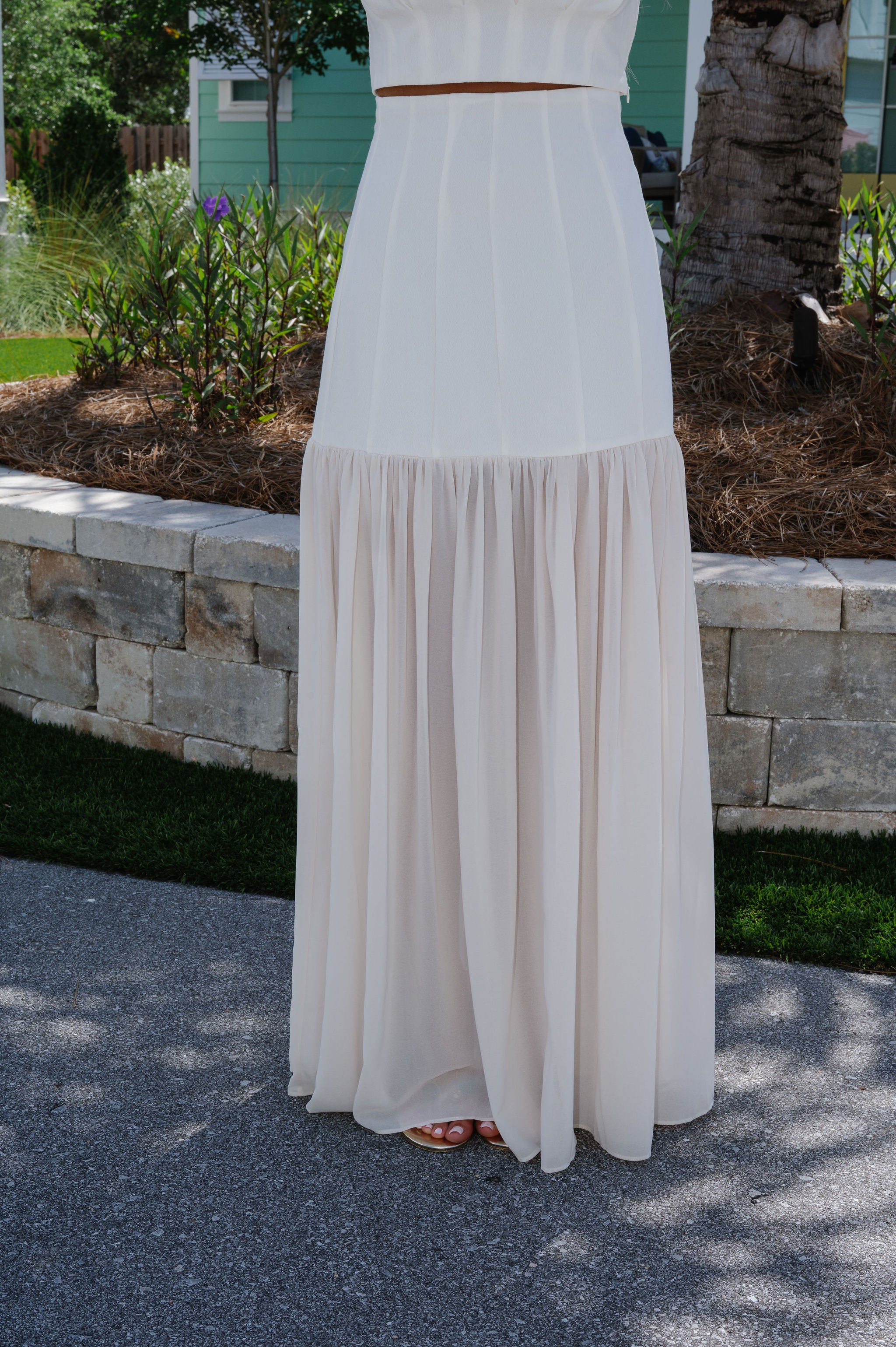Chiffon Maxi Skirt Set-Ivory