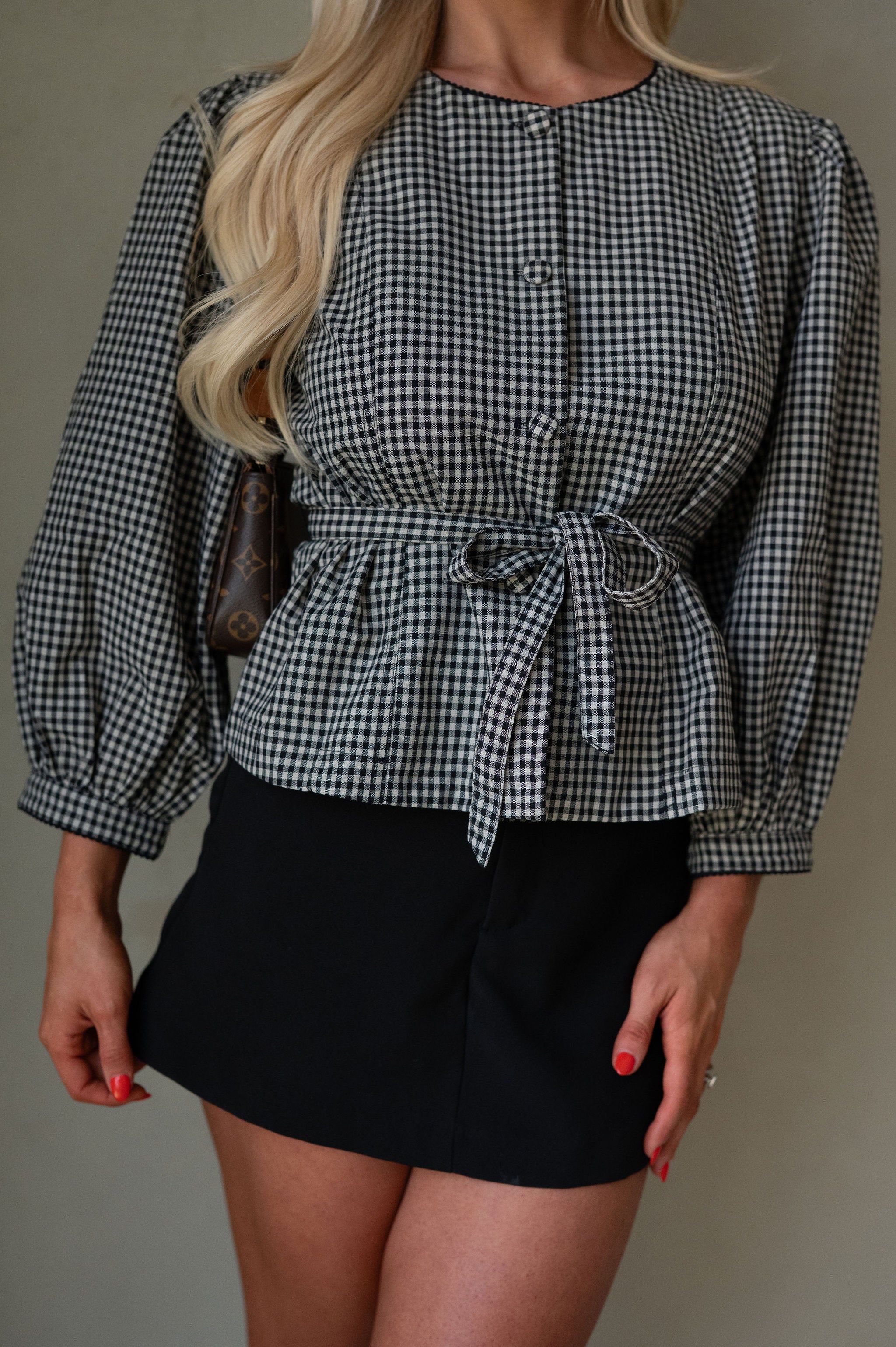 Mia Checkered Top-Black/Taupe