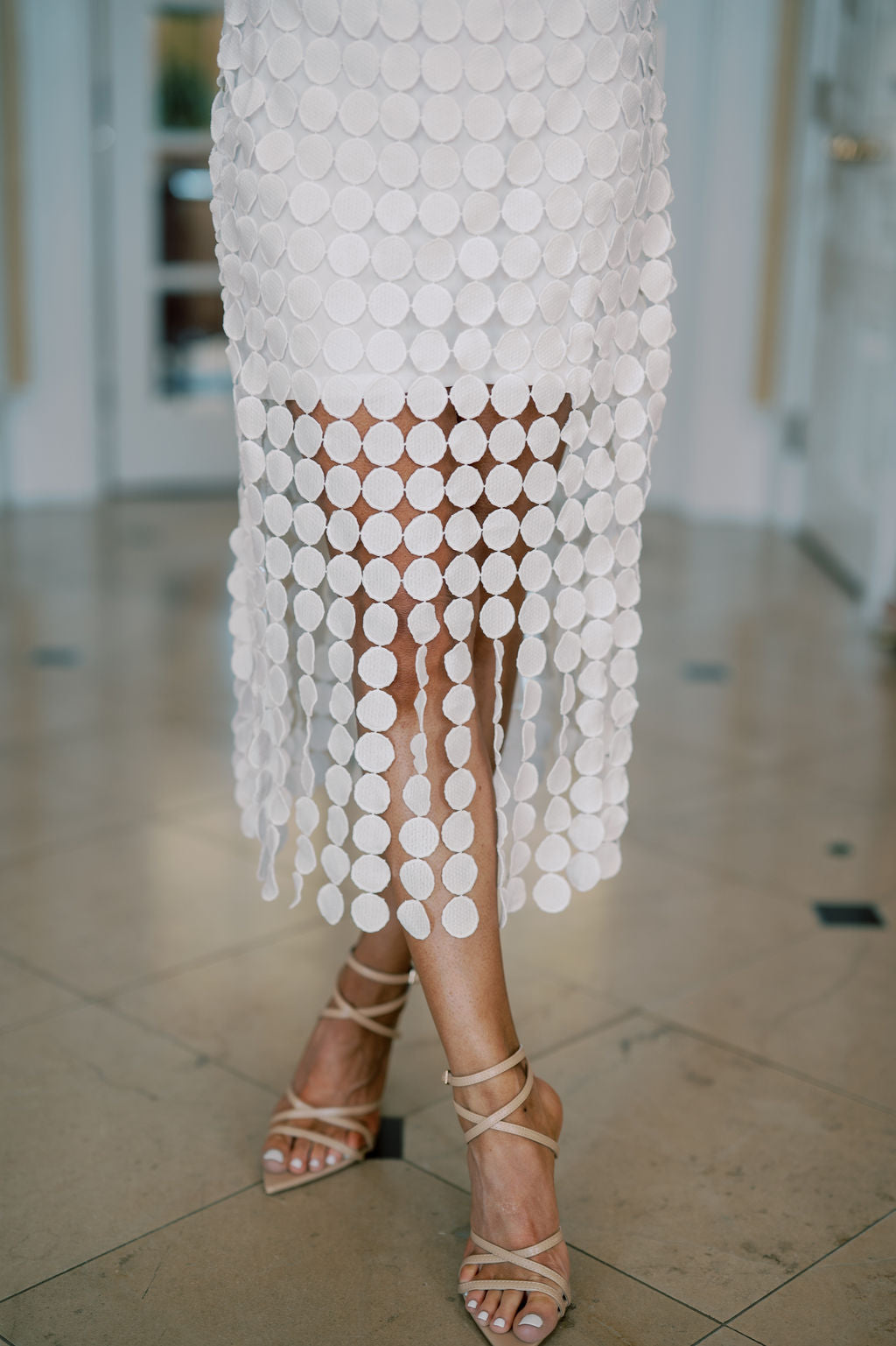 Circular Fringed Midi Dress- White