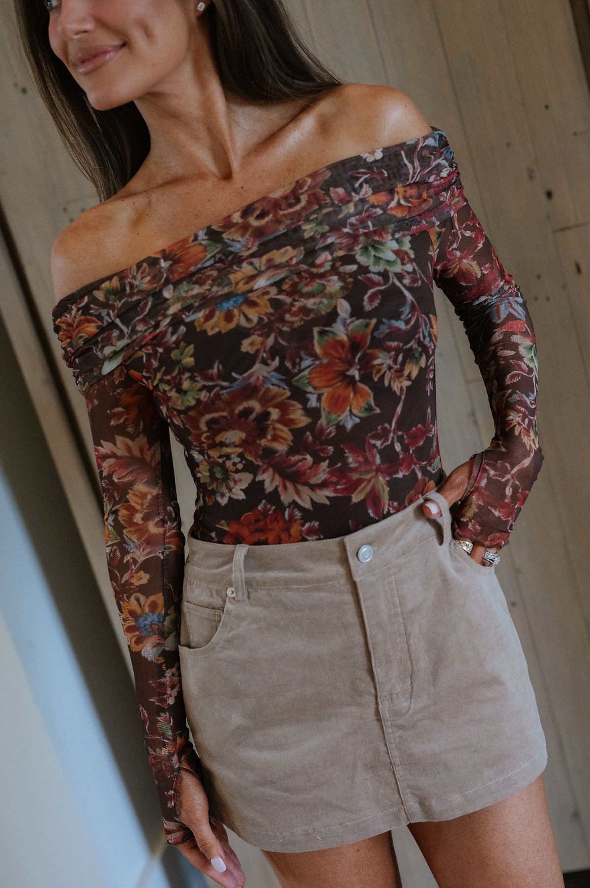 Vera Floral Bodysuit-Chocolate