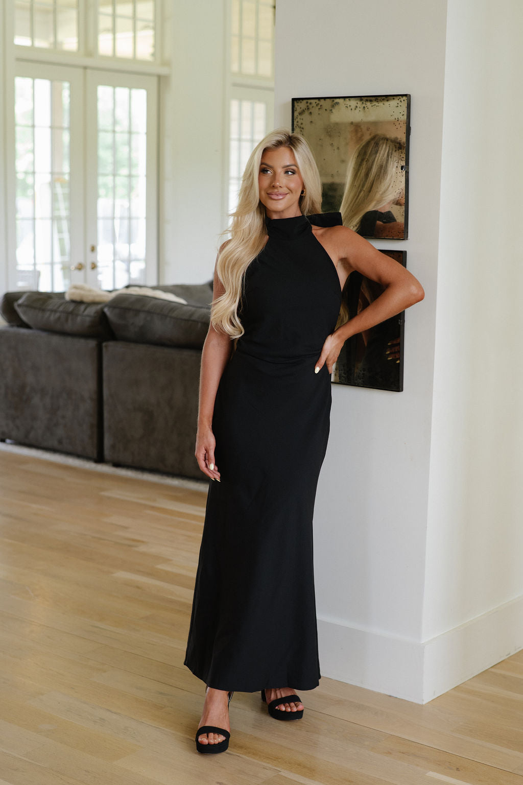 Bow Halter Maxi Dress-Black