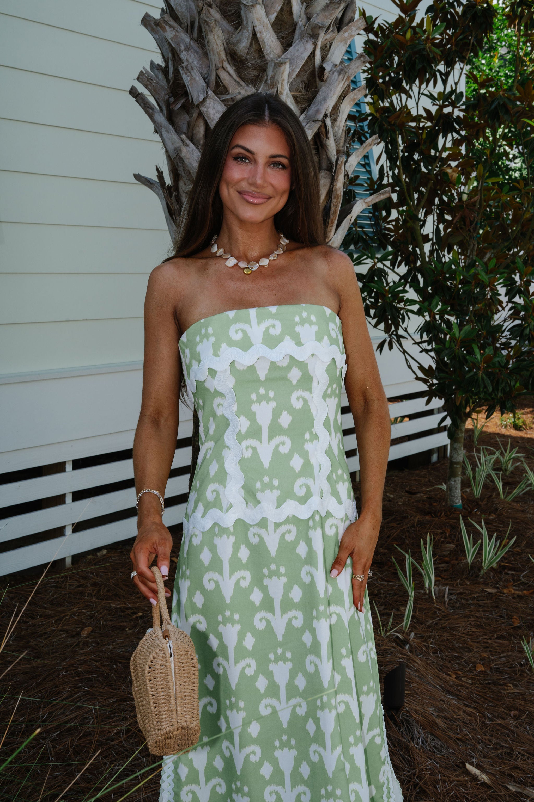 Ric Rac Maxi Dress-Green