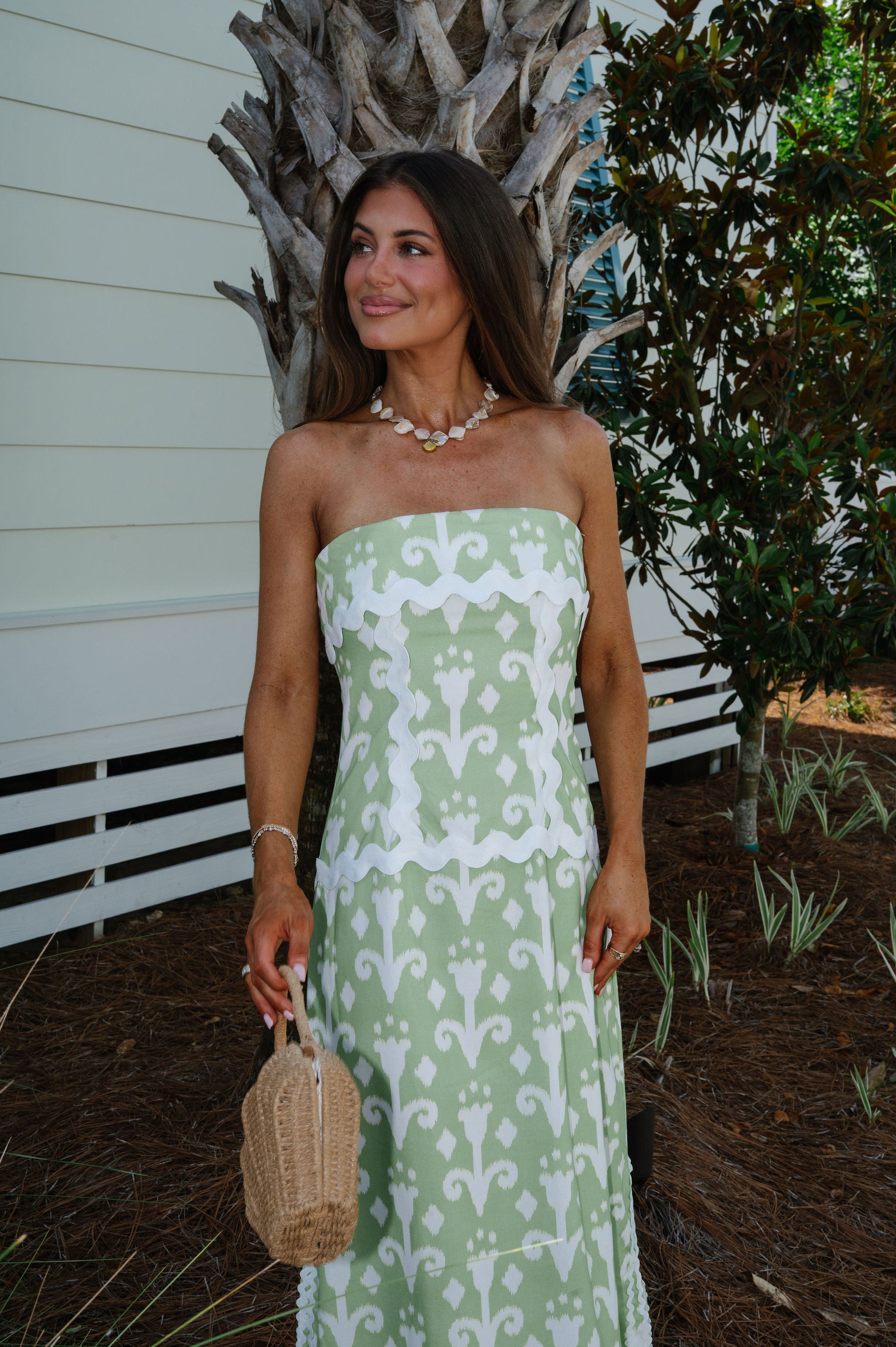 Ric Rac Maxi Dress-Green