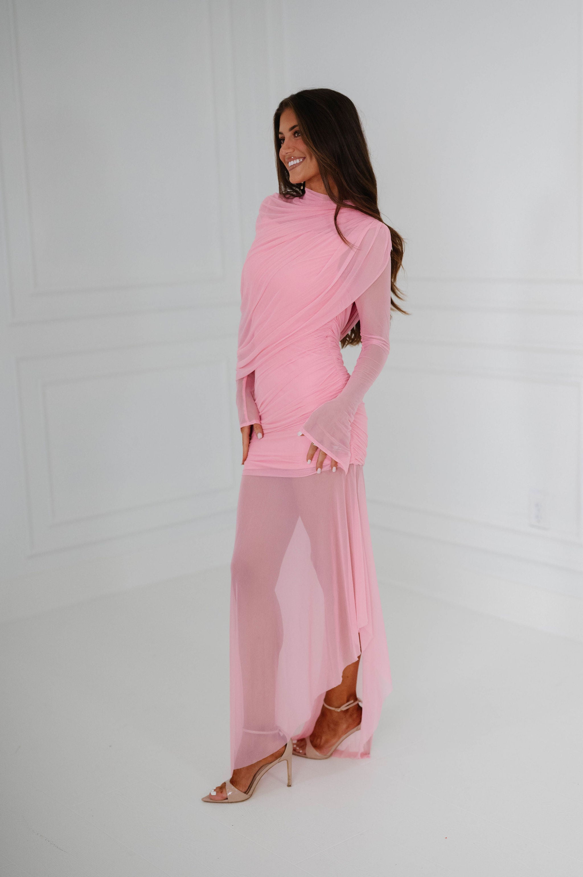 Sofie Ruched Maxi Dress-Pink