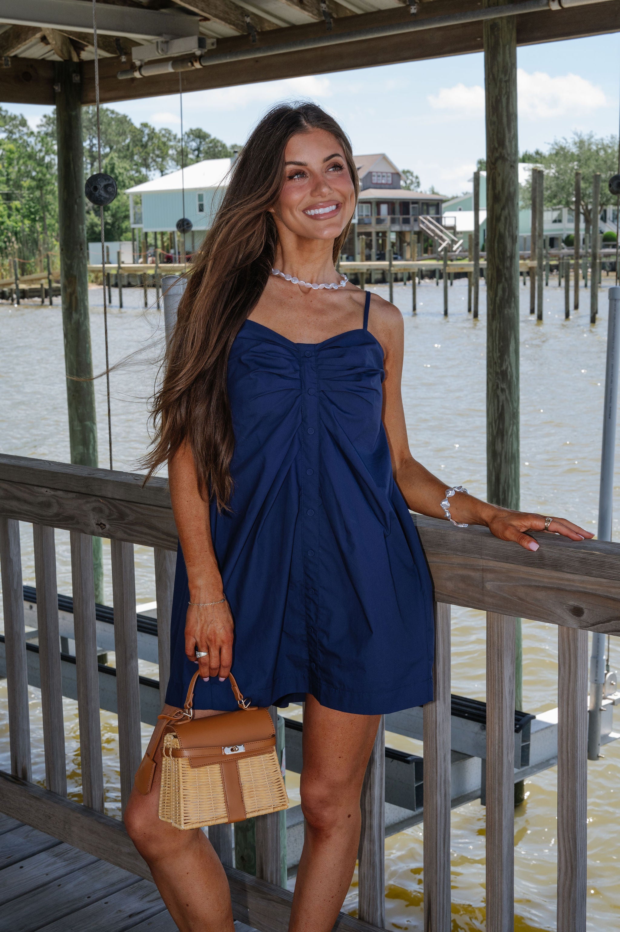 Kylie Ruched Mini Dress-Navy