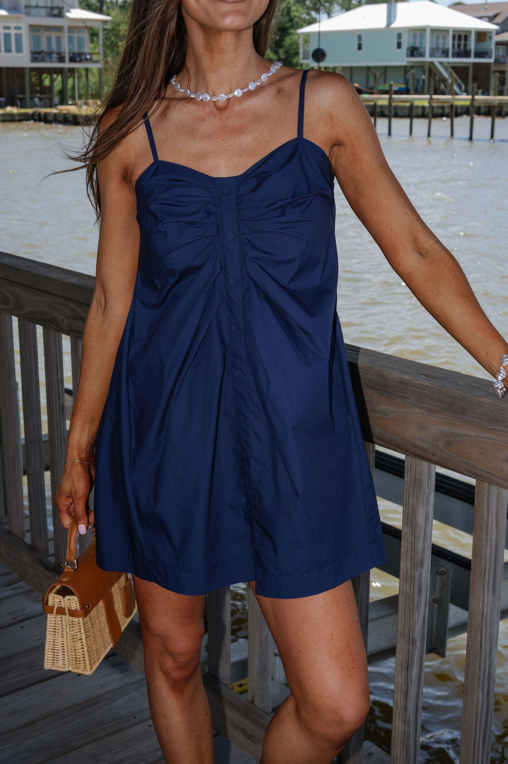 Kylie Ruched Mini Dress-Navy