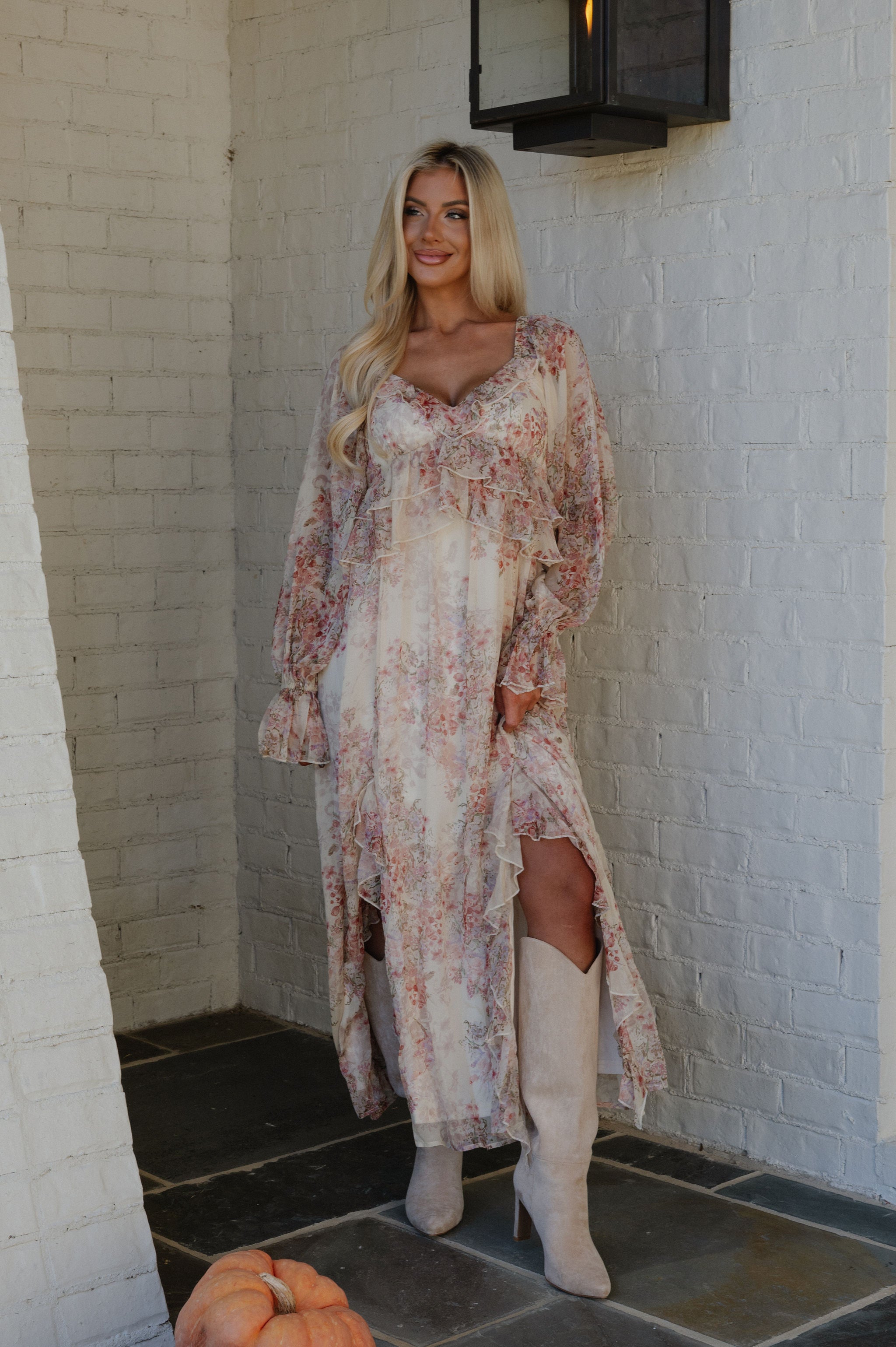Capri Ruffle Maxi Dress-Cream