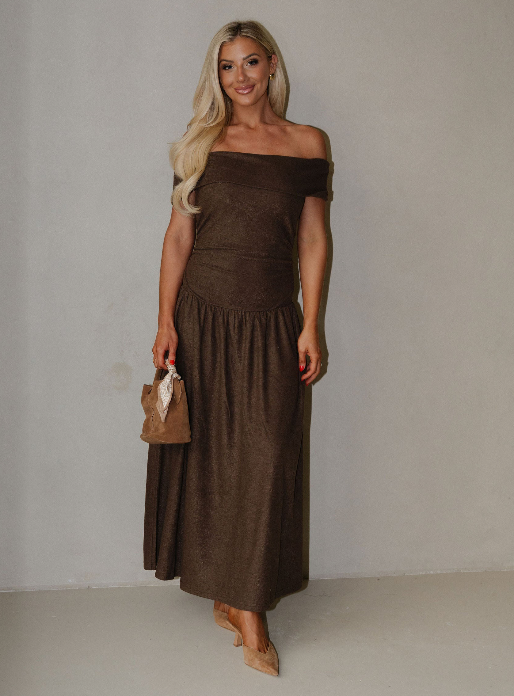 Brooke OTS Low Waist Maxi Dress-Brown