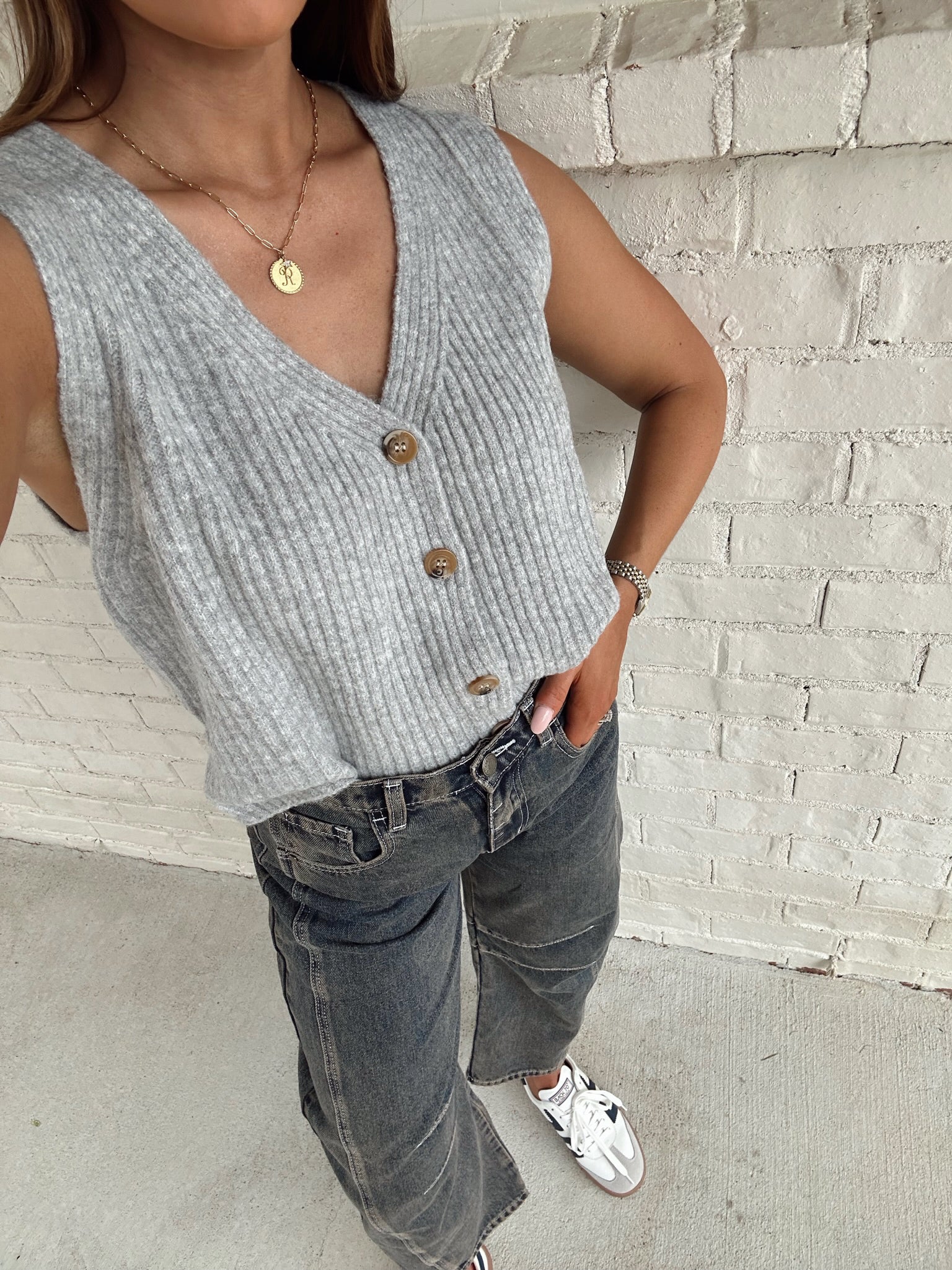 Bristol Ribbed Vest- Heather Grey