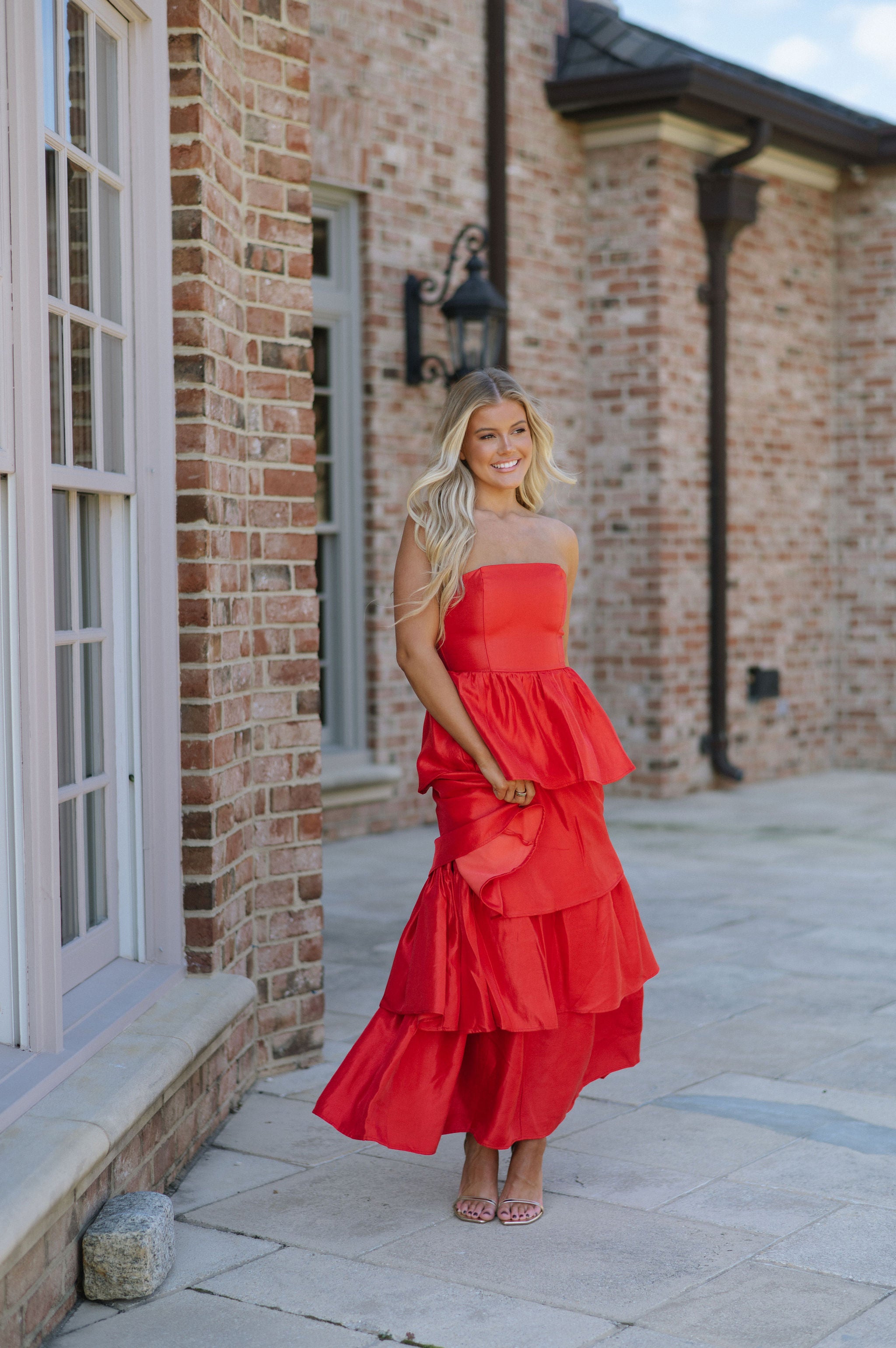 Kourtney Ruffle Maxi Dress-Red