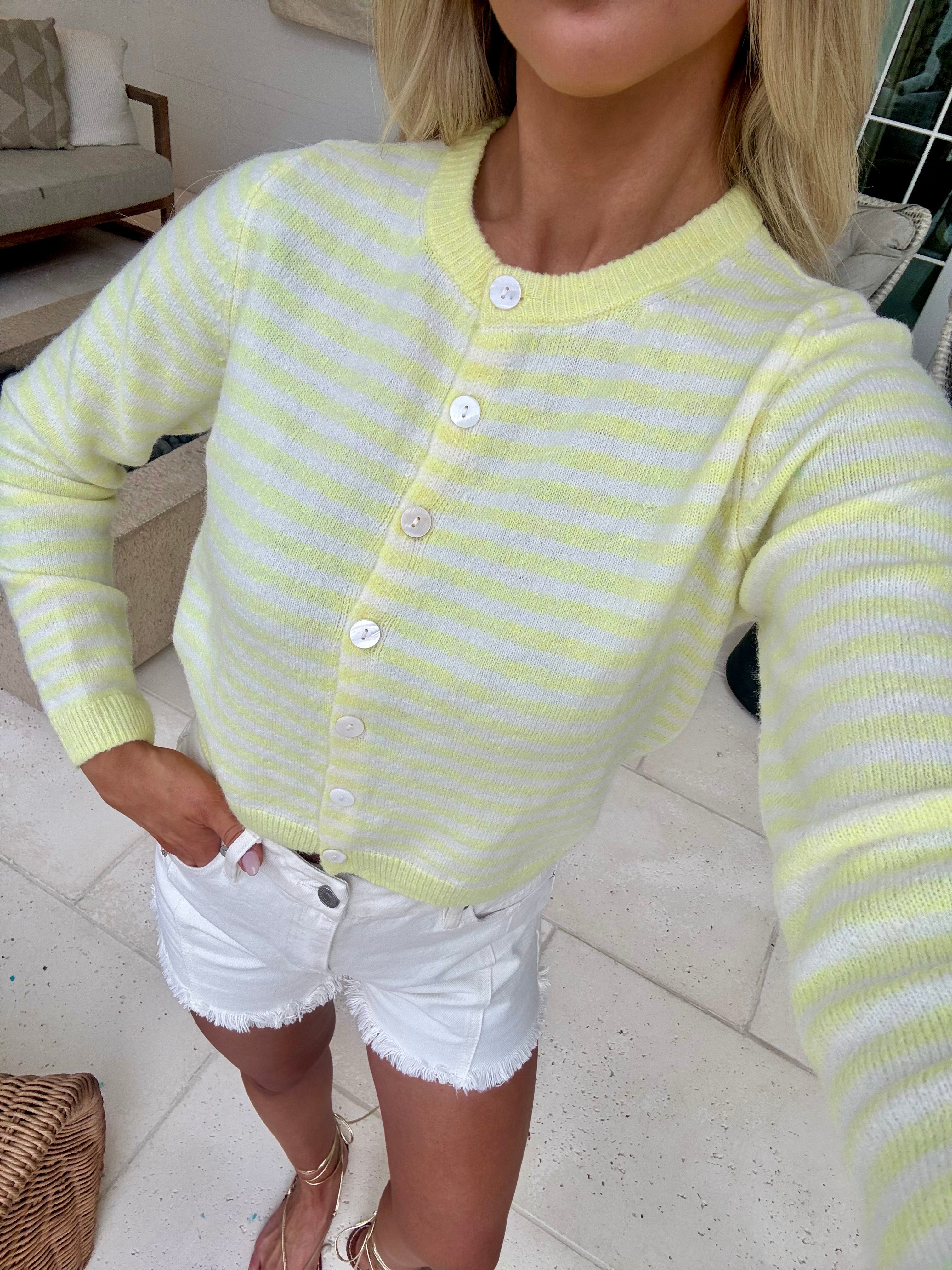 Boston Striped Cardigan-Butter