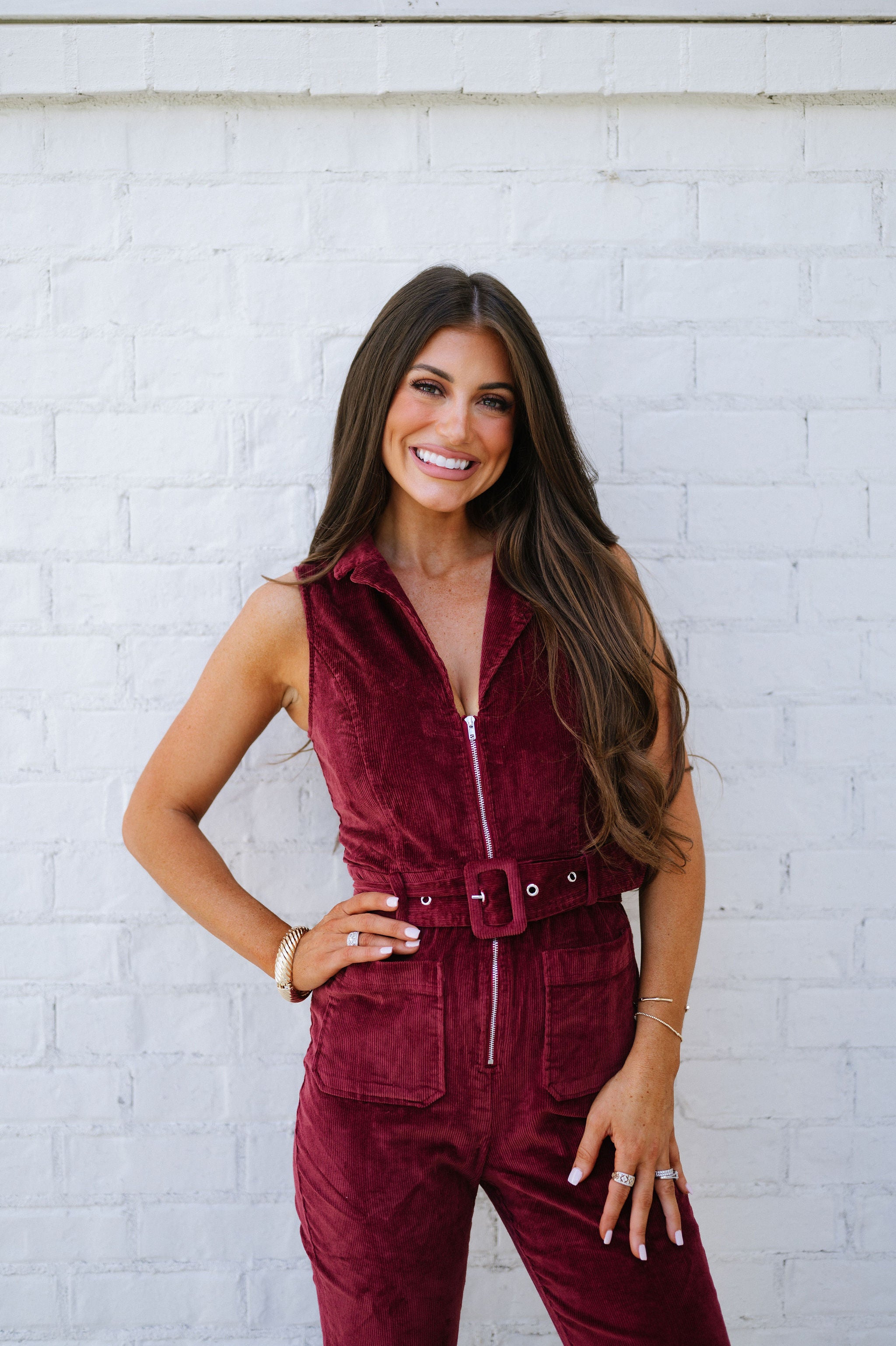 Sleeveless Corduroy Jumpsuit-Wine