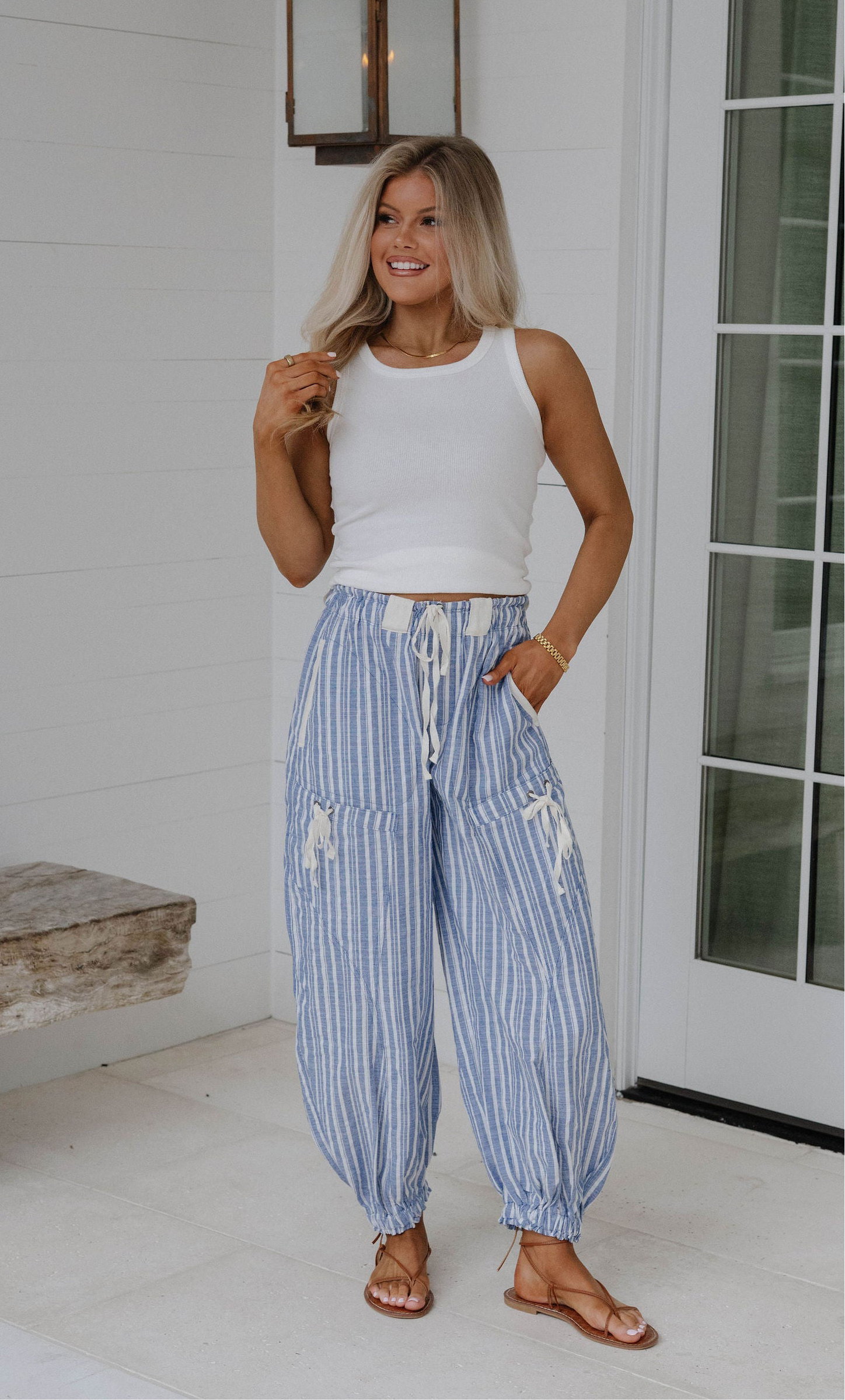 Charlotte Striped Jogger Pants-Coastal Blue