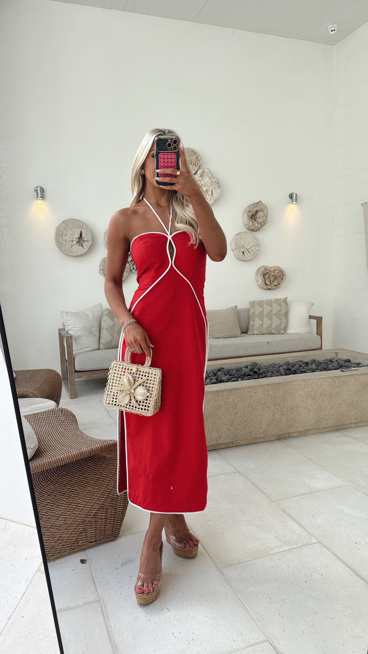 Leon Halter Midi Dress-Red