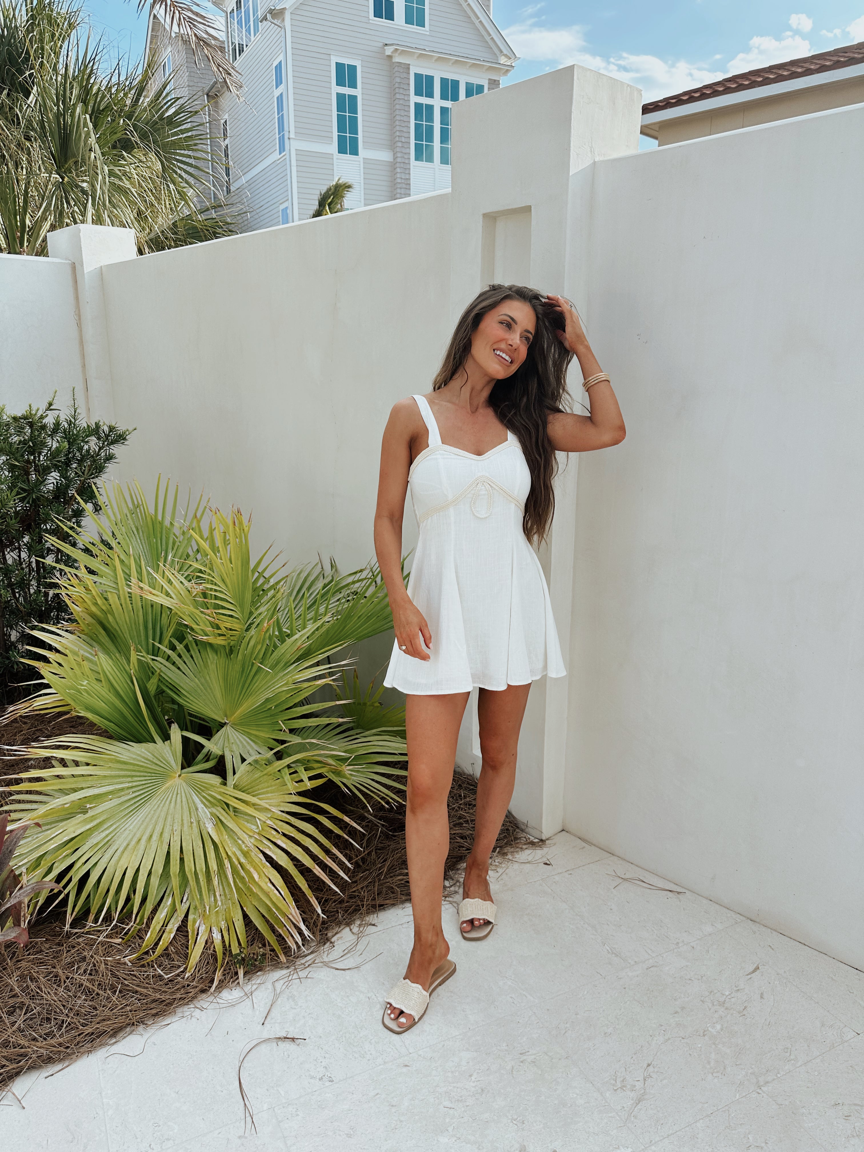Laylin Braid Trim Mini Dress-White