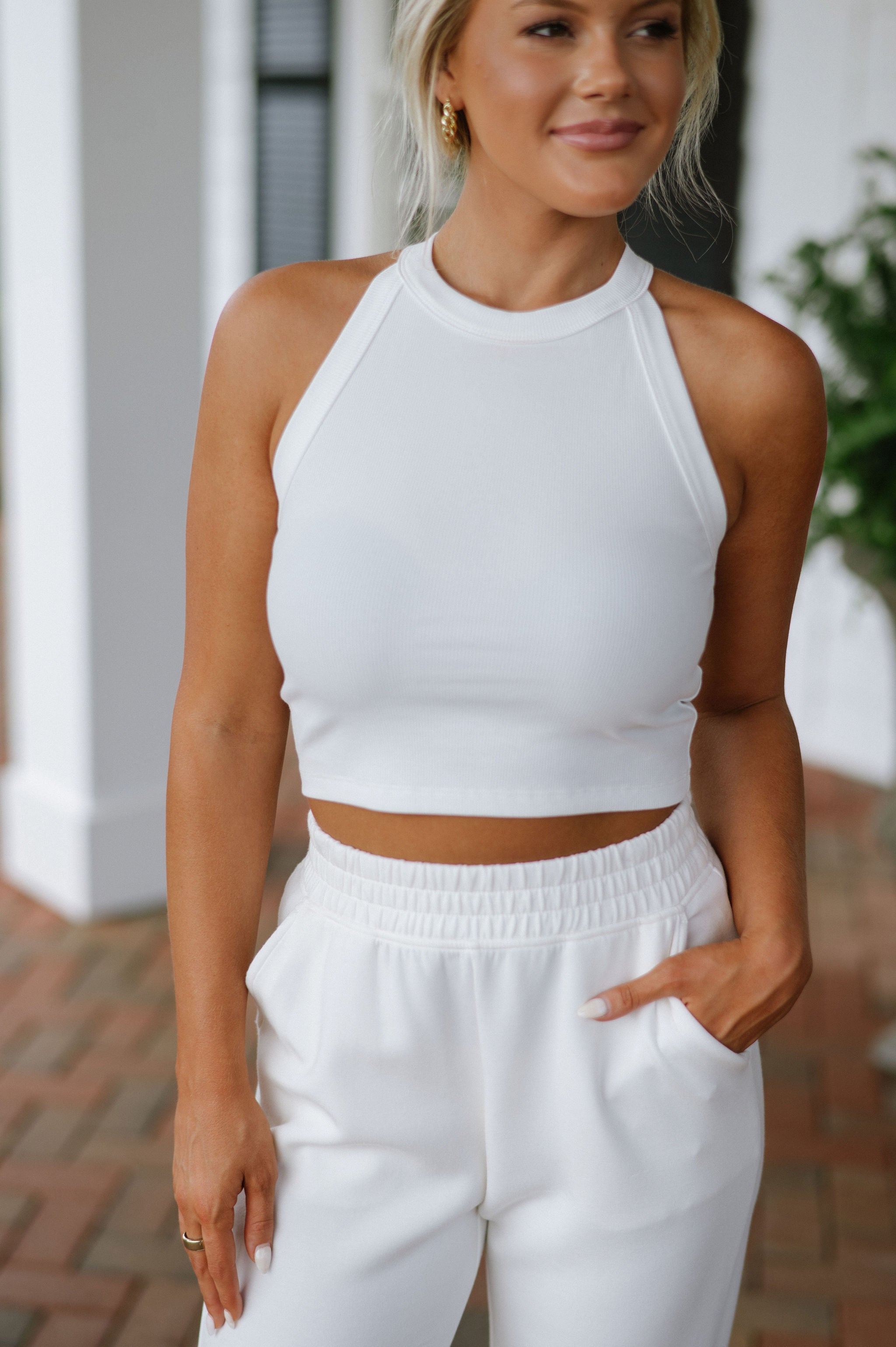 White Knit Cropped Tank