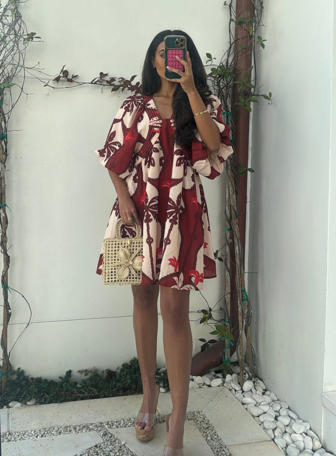 Marina Tropical Mini Dress-Burgundy Multi