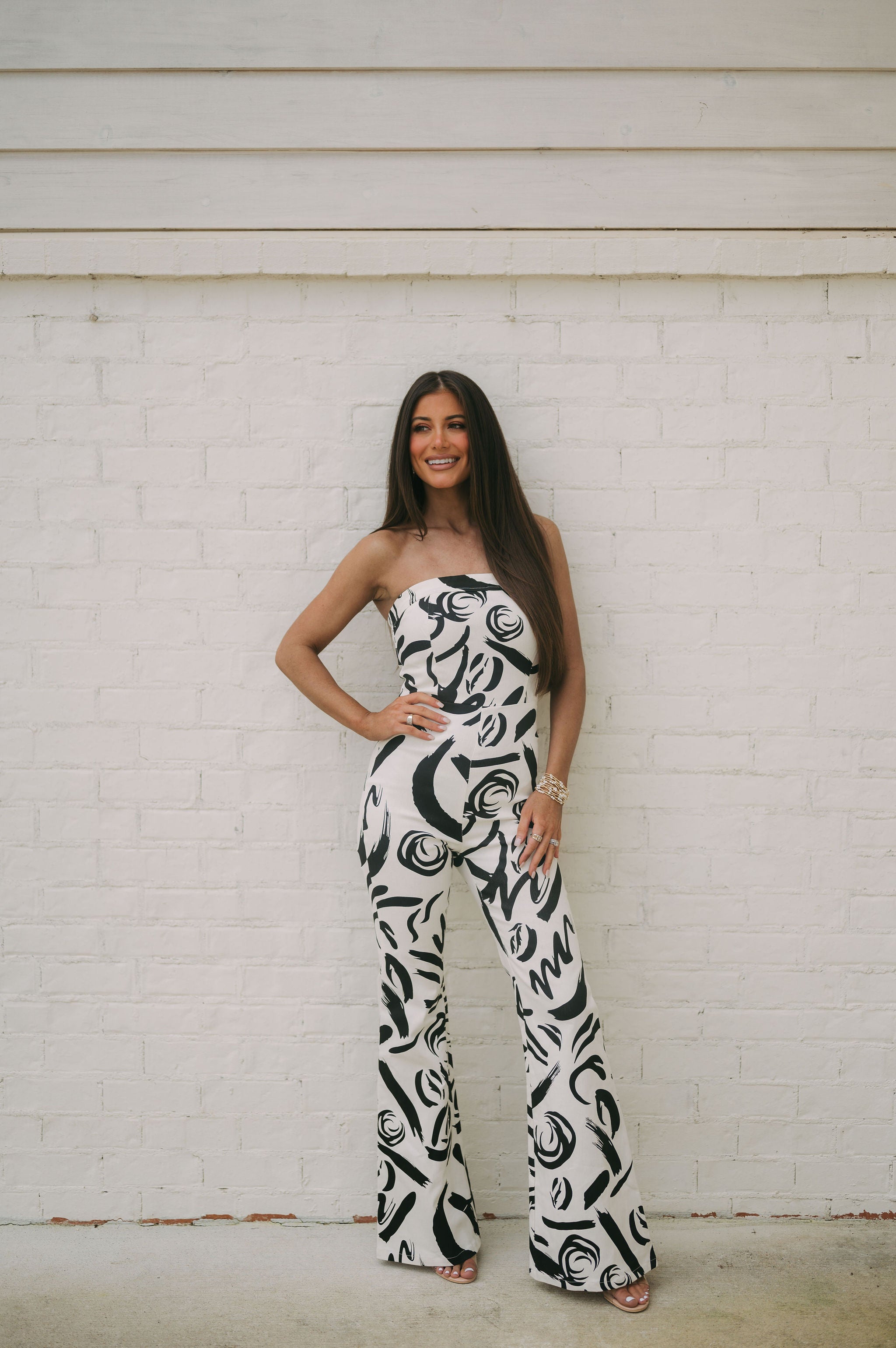 Strapless Abstract Jumpsuit