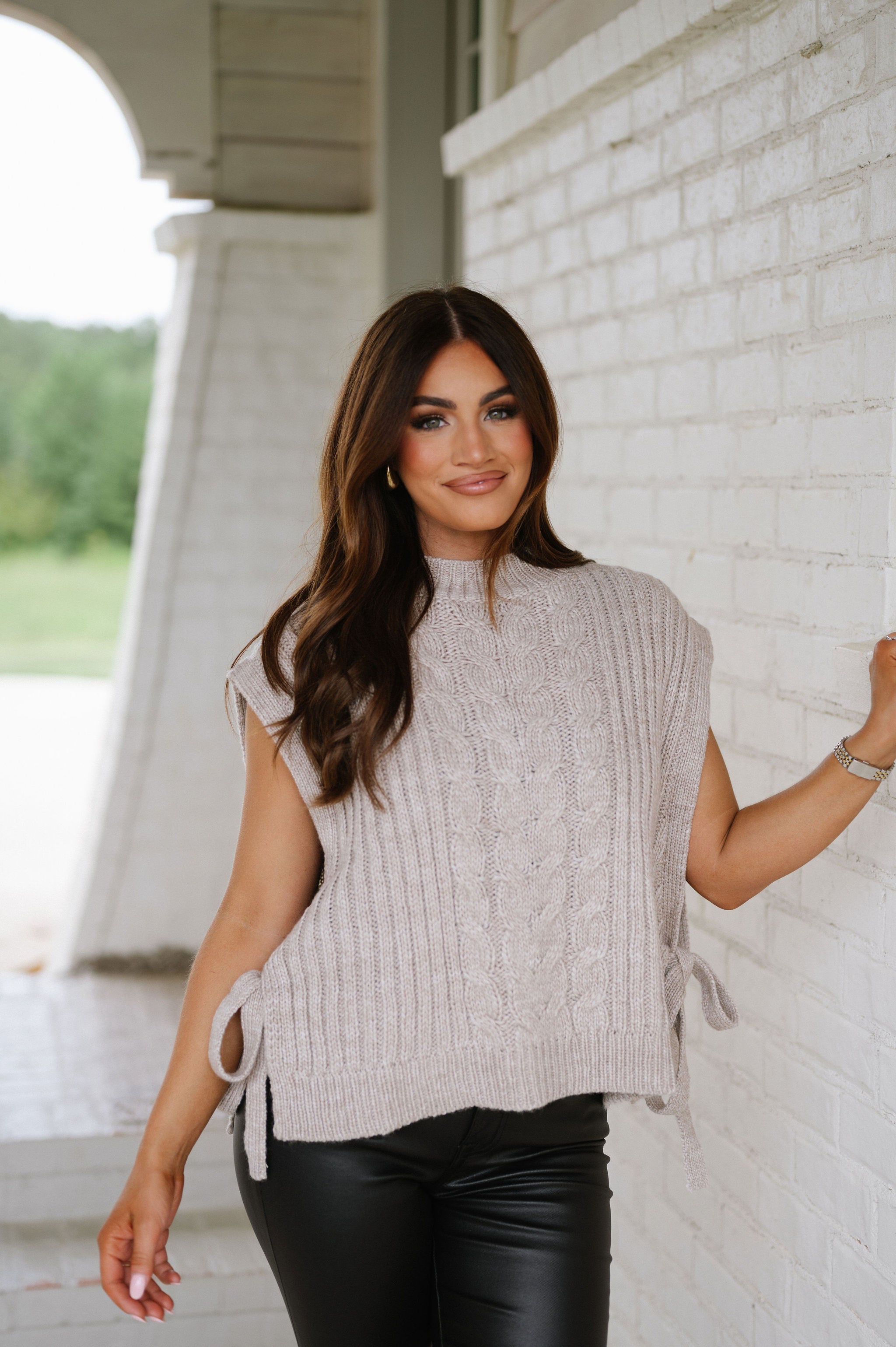 Minimal Side Tie Sweater-Taupe