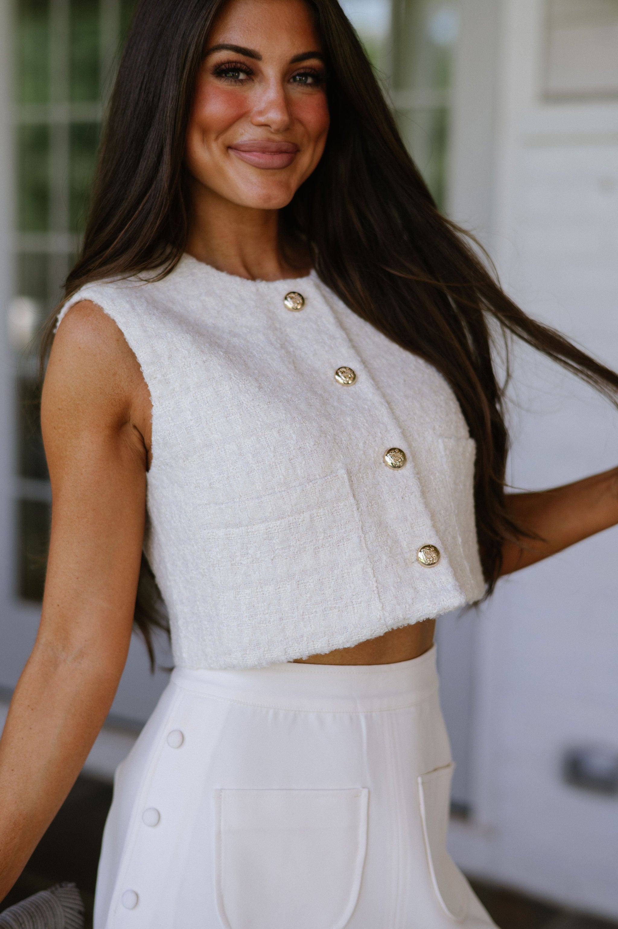 Tweed Cropped Vest - Cream