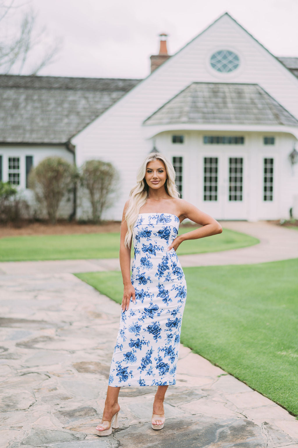 Floral Tube Midi Dress- Blue Print