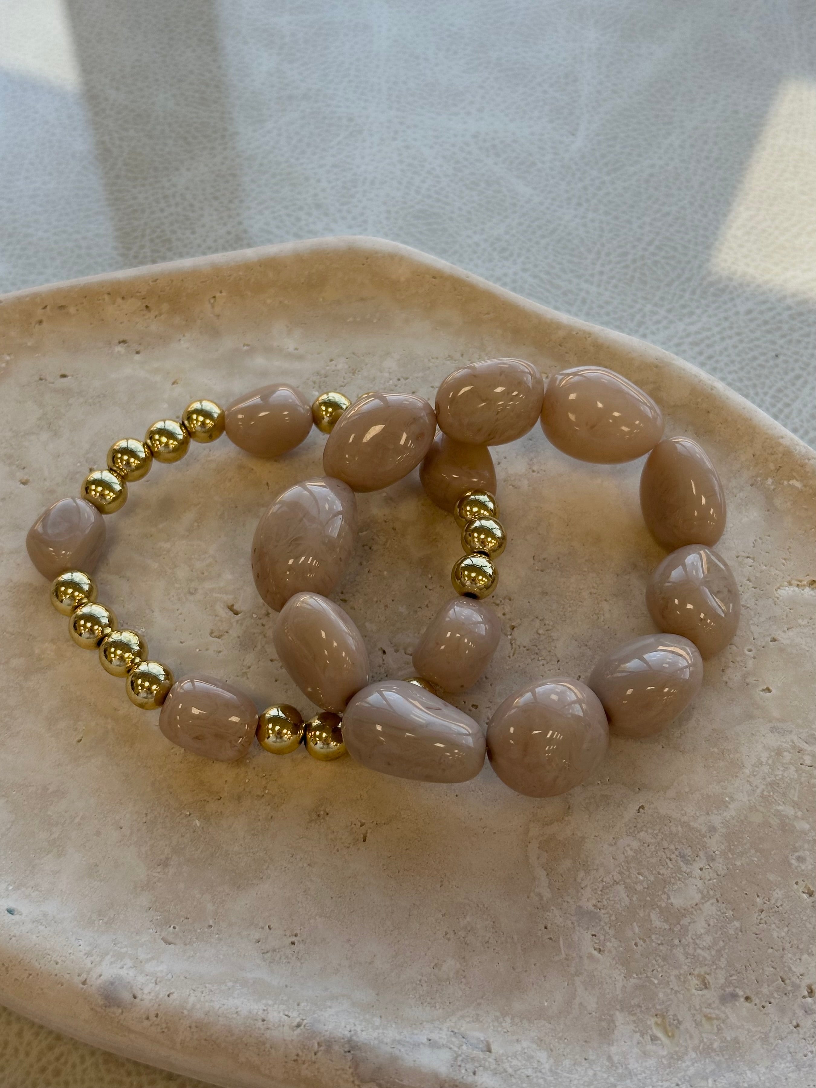 Double Stone Stack- Beige/Gold