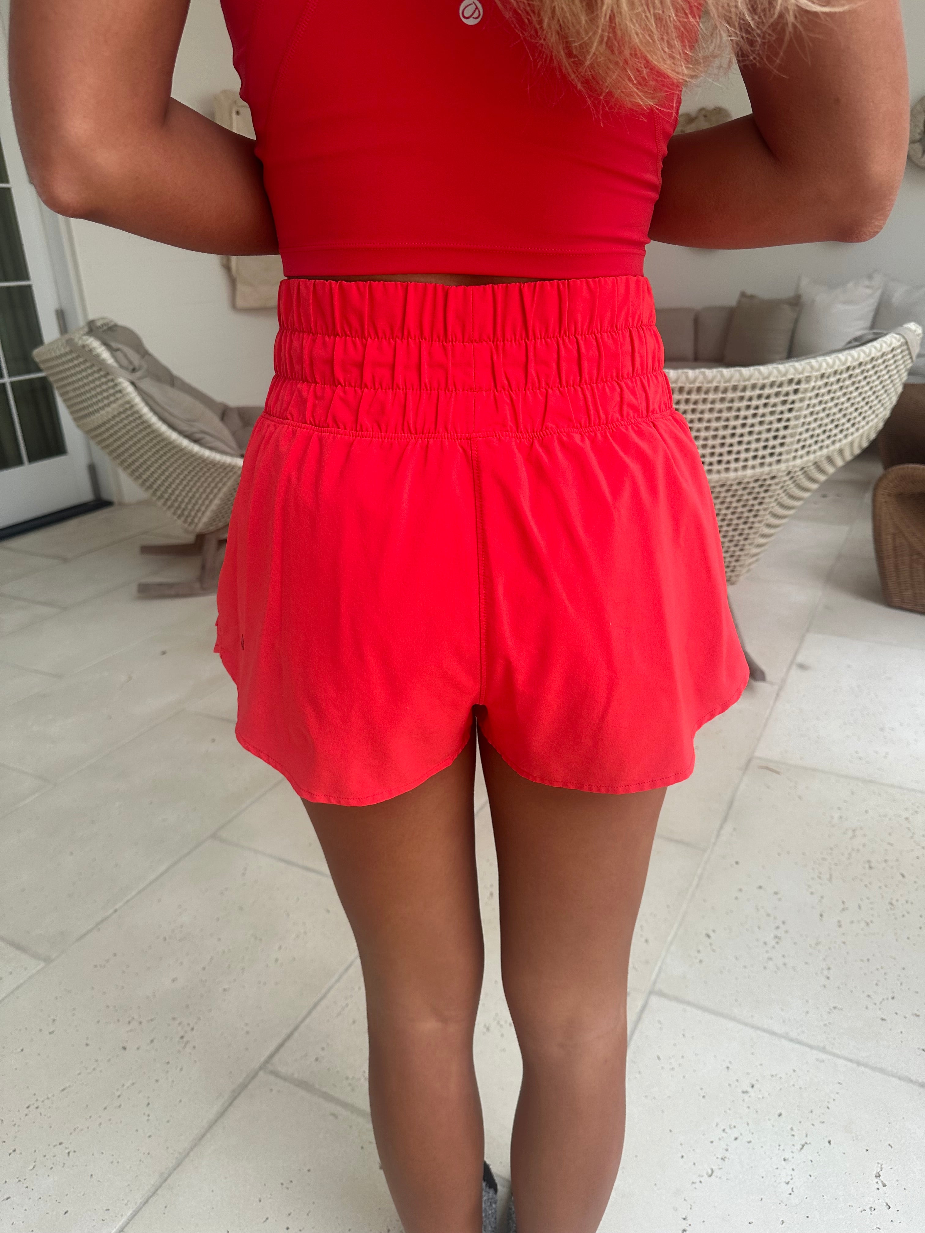 Feathery Fit Flowy Shorts-Deep Red