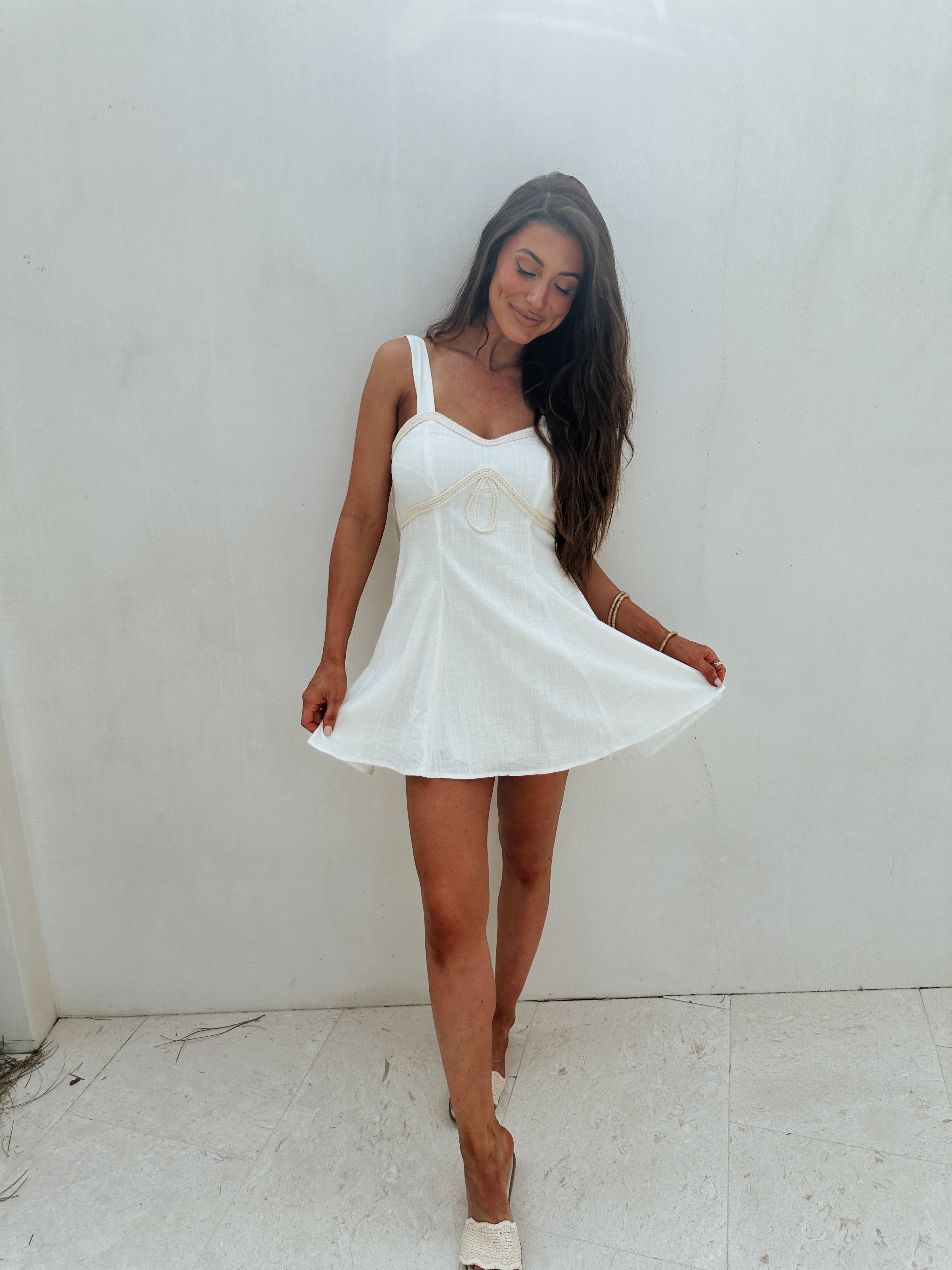Laylin Braid Trim Mini Dress-White
