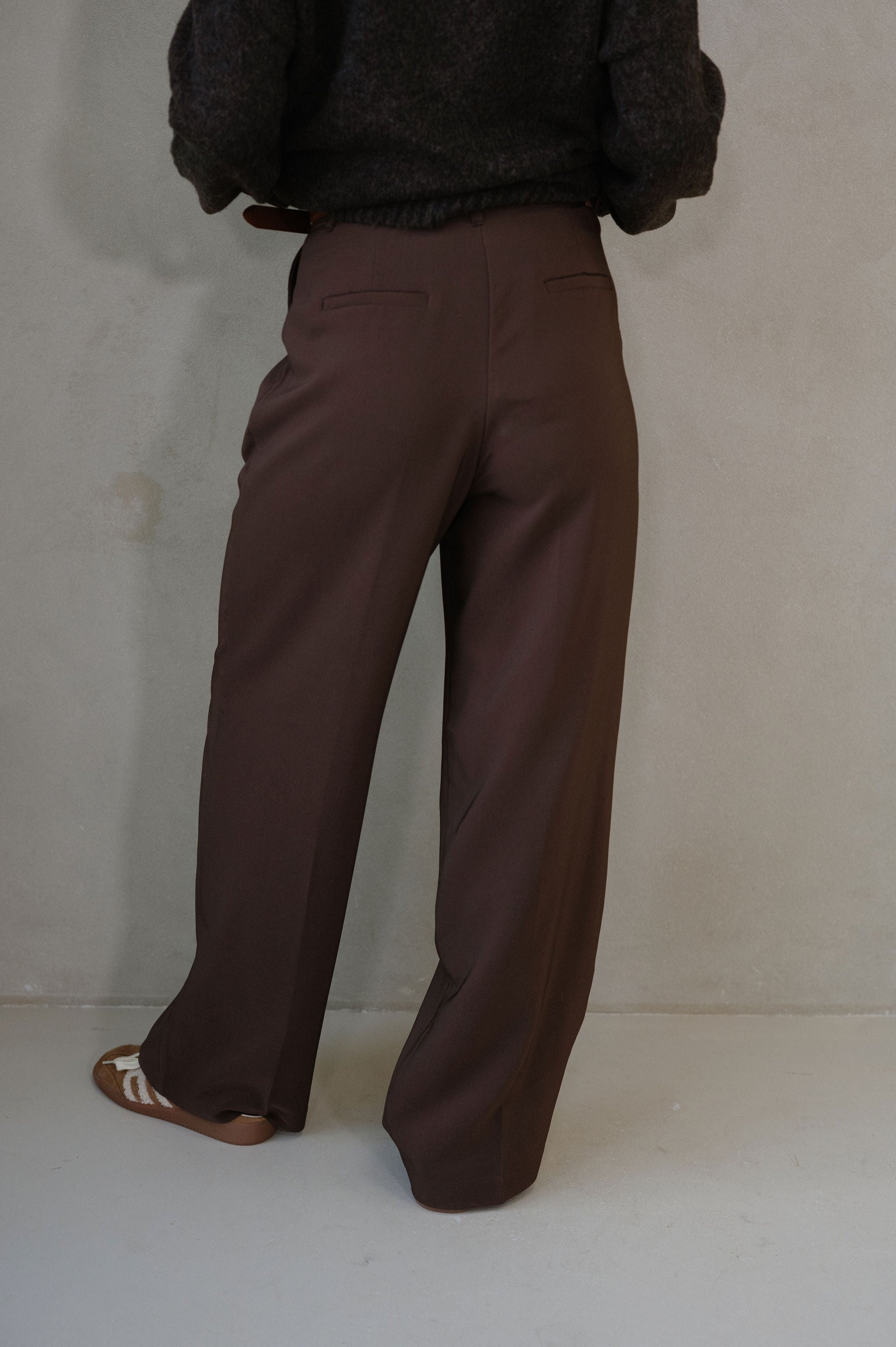 High Waisted Pleated Pant-Brown