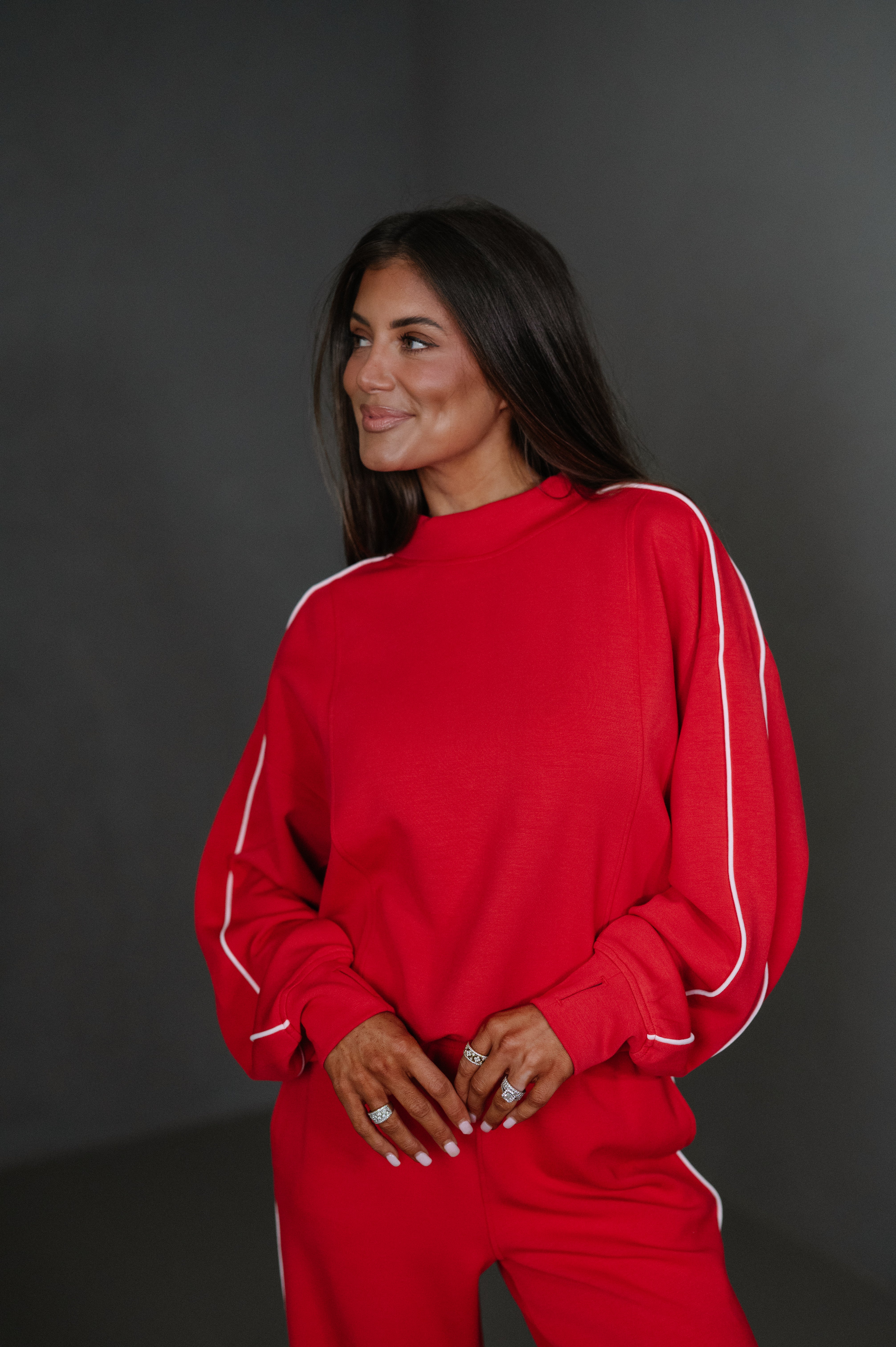 Piper Scuba Pants Set-Red/Cream