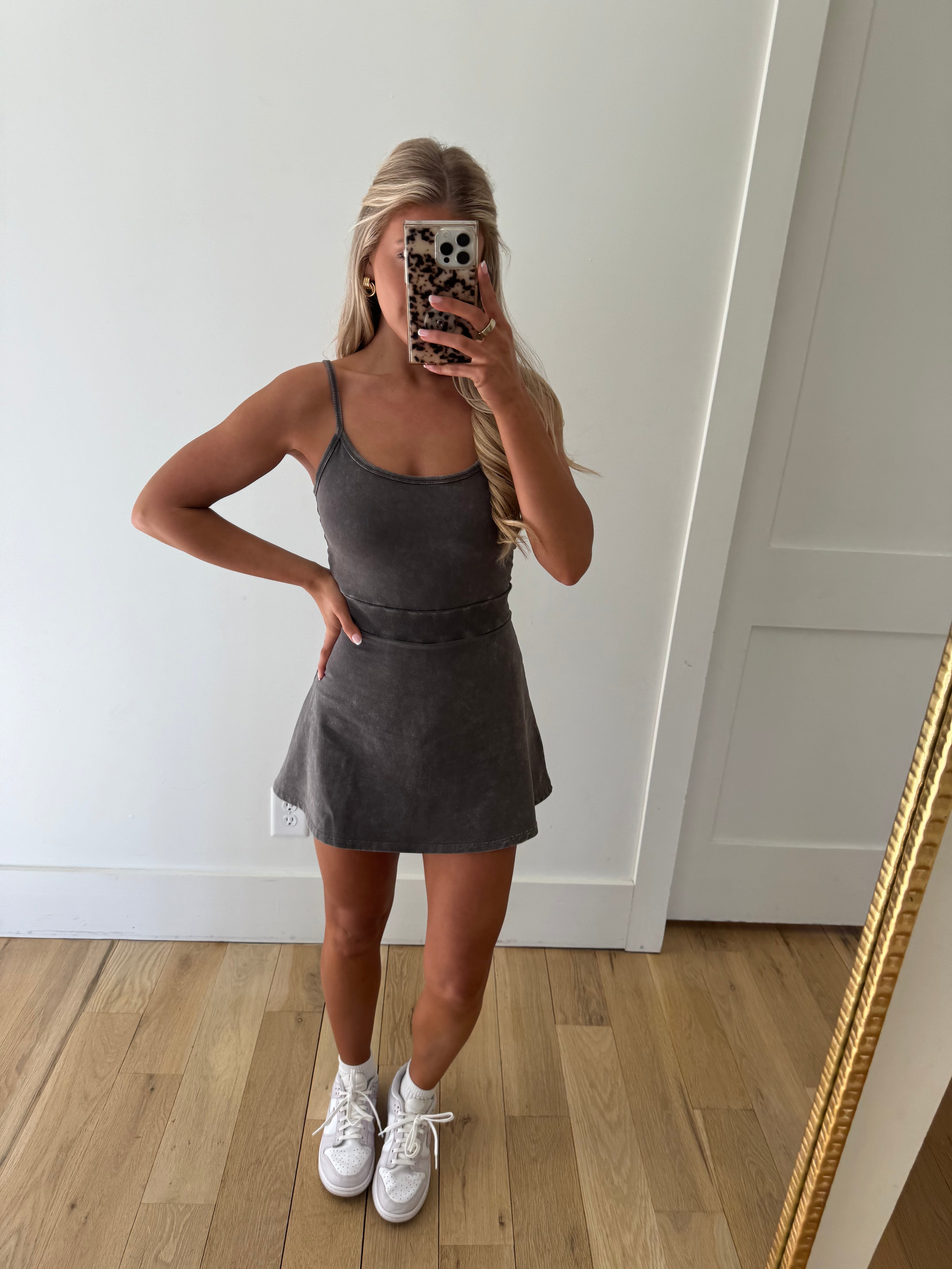 Mineral Washed Tennis Dress-Charcoal