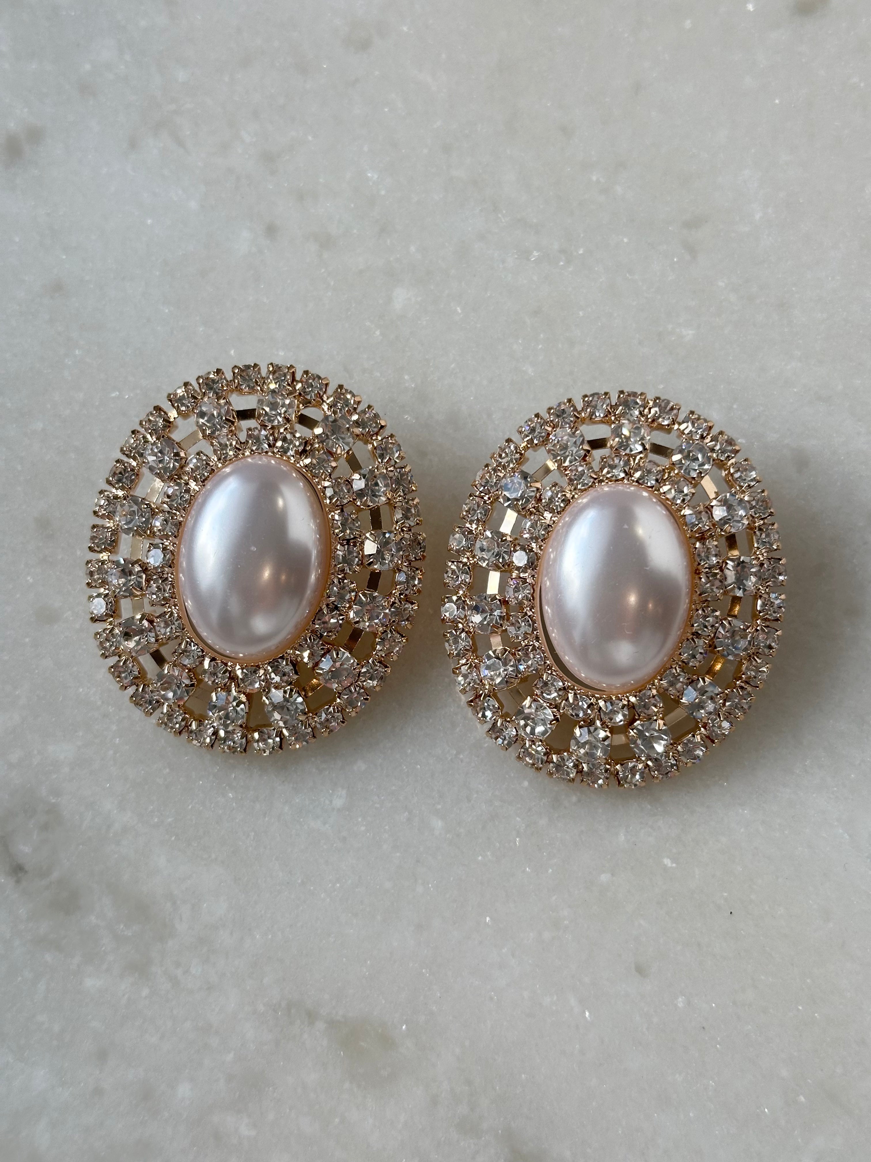 Pearl Rhinestone Earrings-Gold