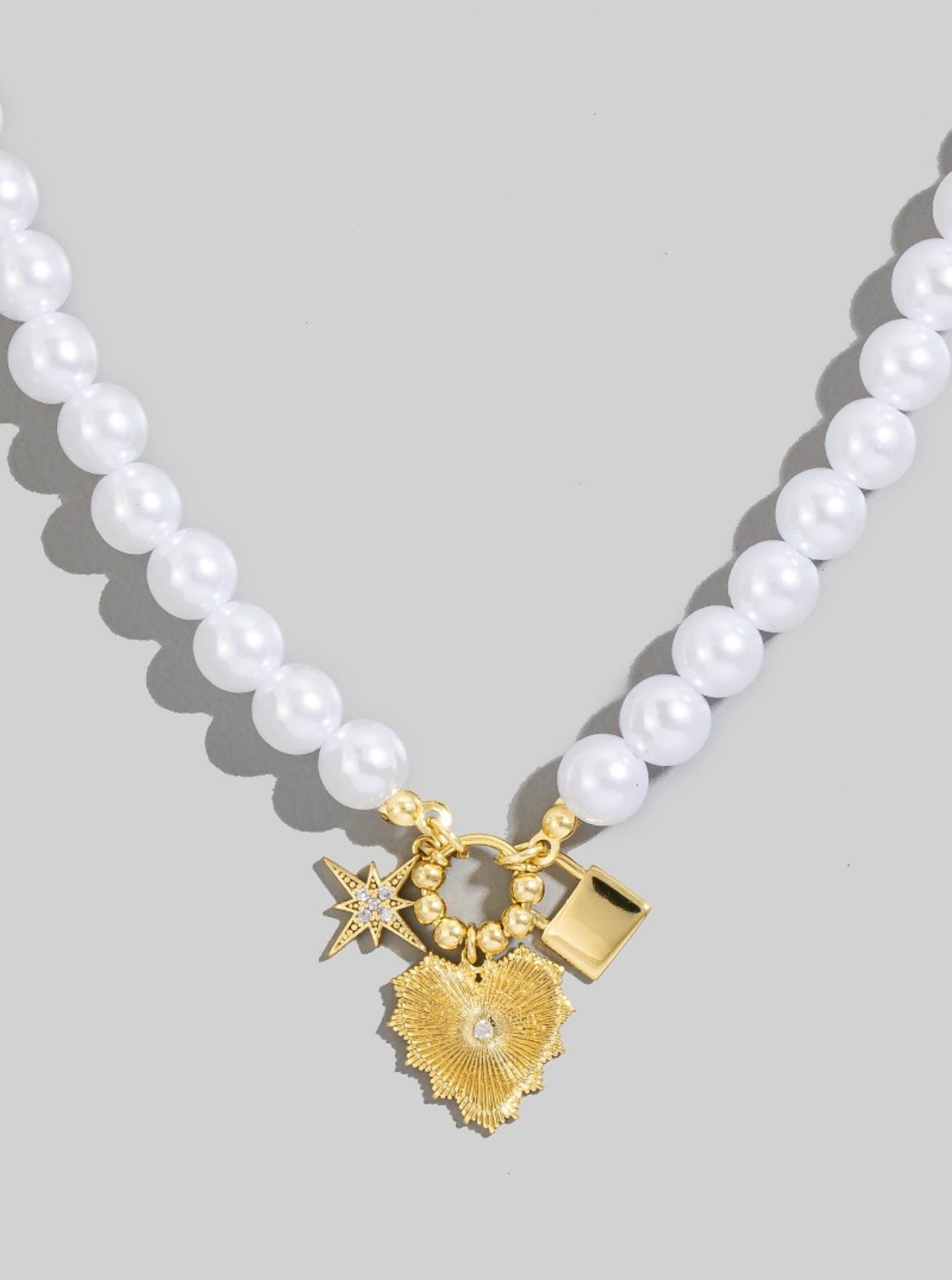 Pearl Charm Necklace - Gold