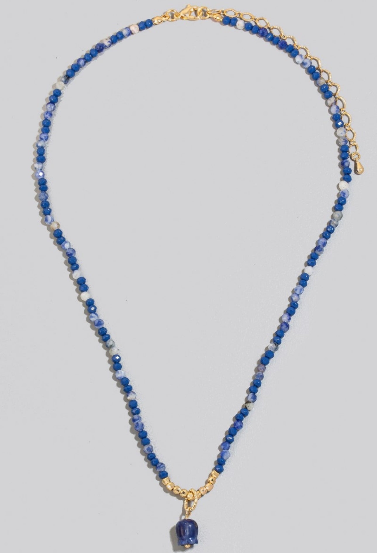 Stone and Flower Necklace- Blue/Gold