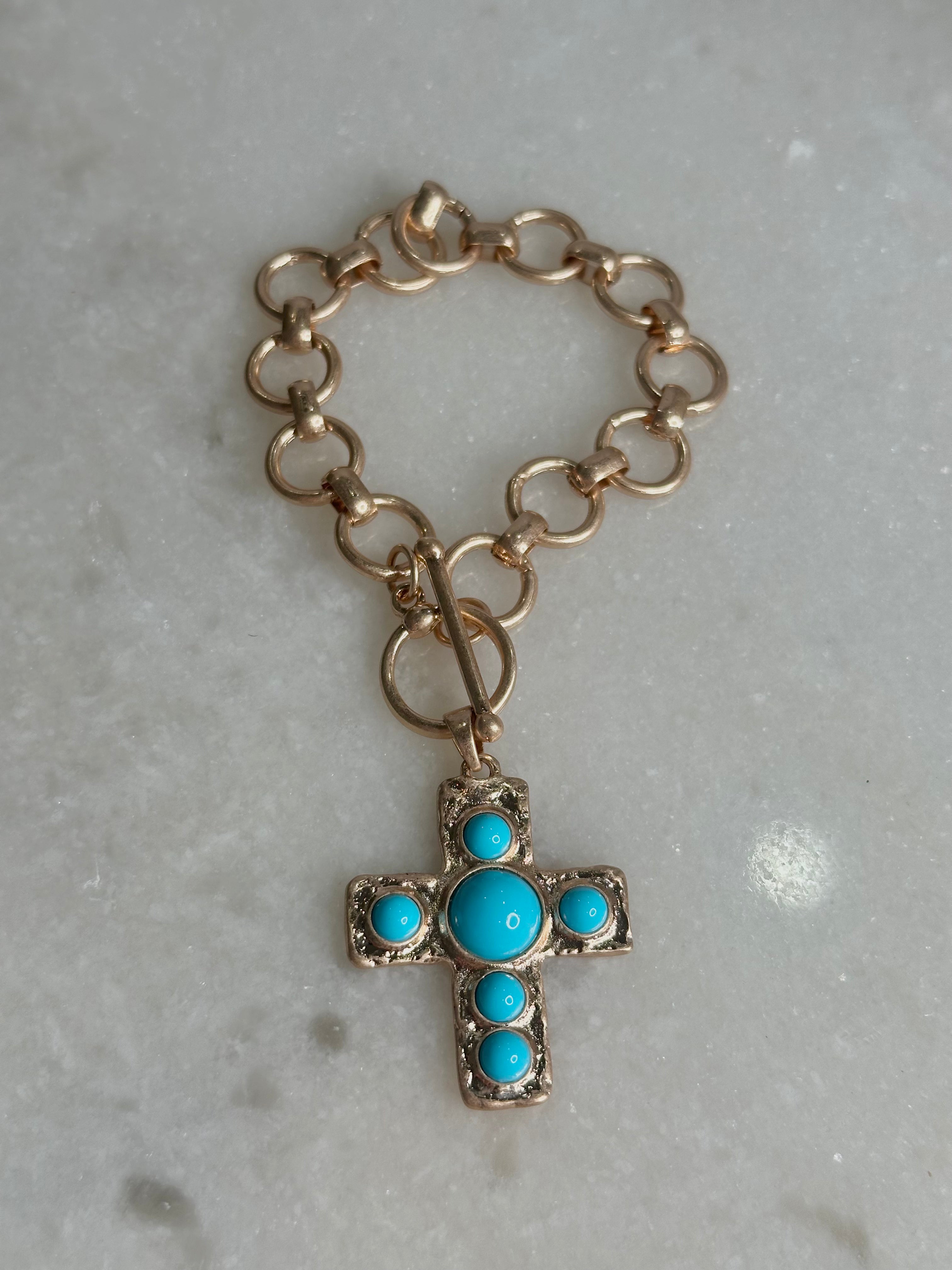Cross Pendent Bracelet-Turquoise