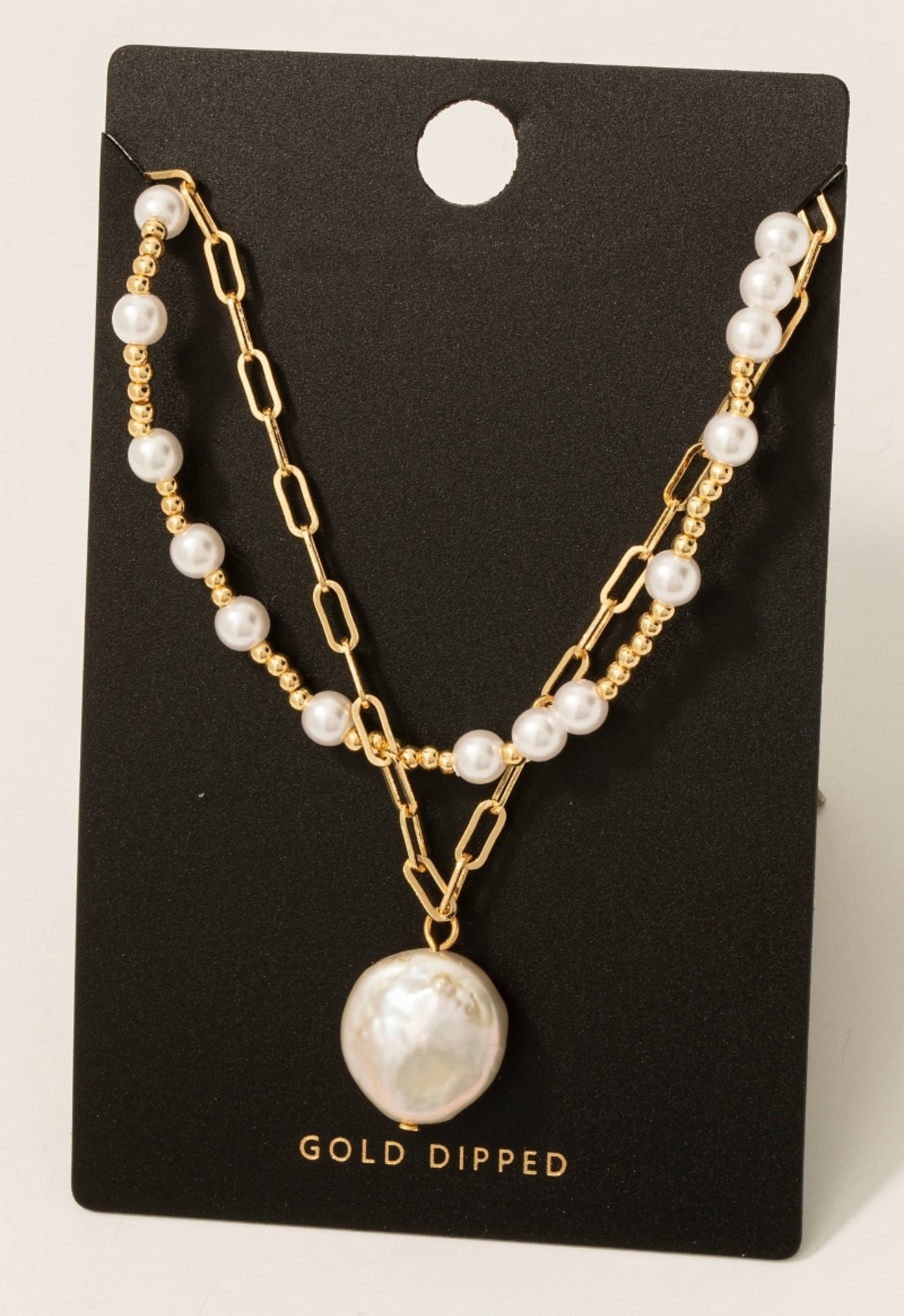 Avery Double Chain Pearl Necklace- Gold