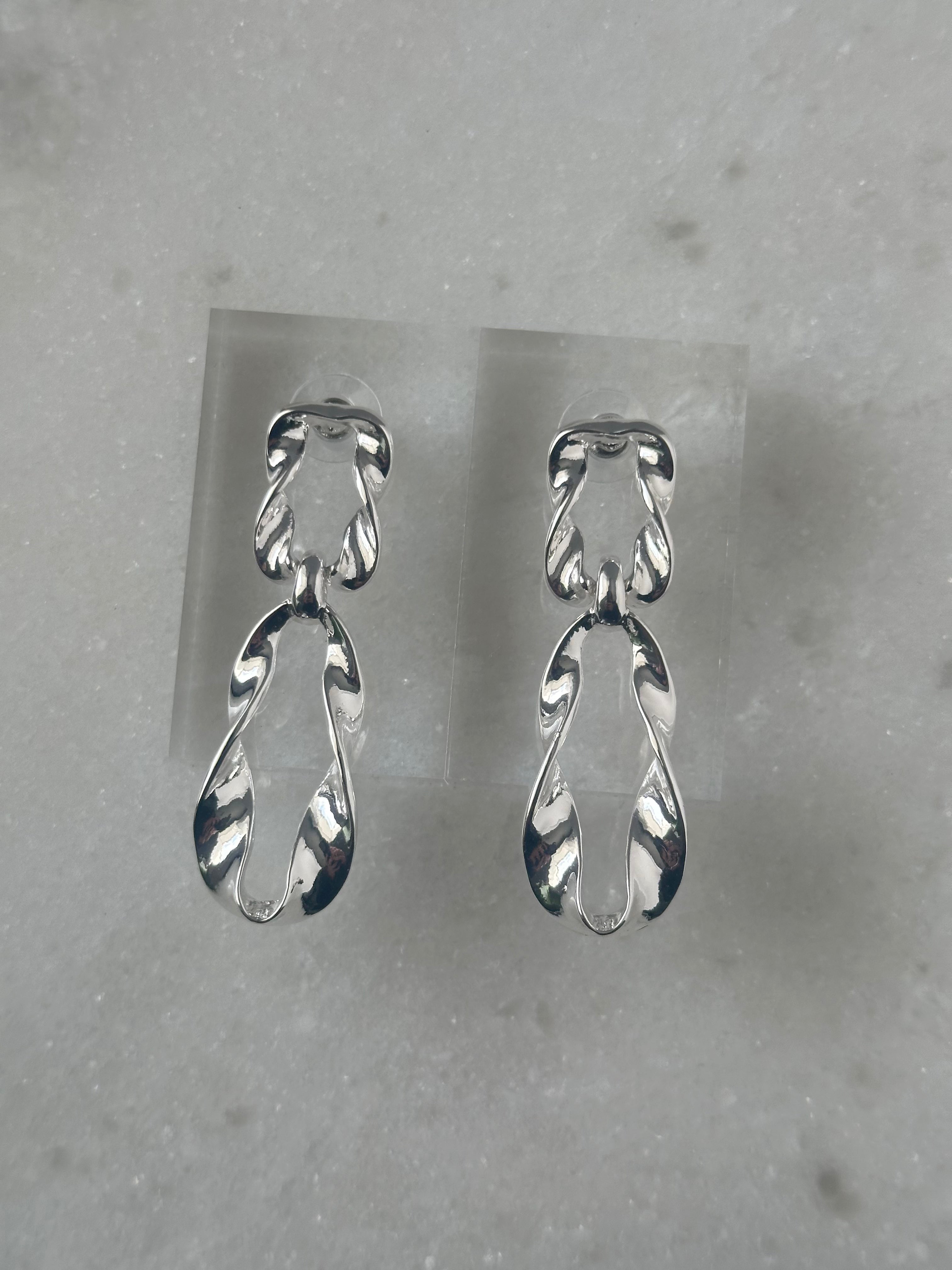 Twisted Square Dangle Earrings - Silver