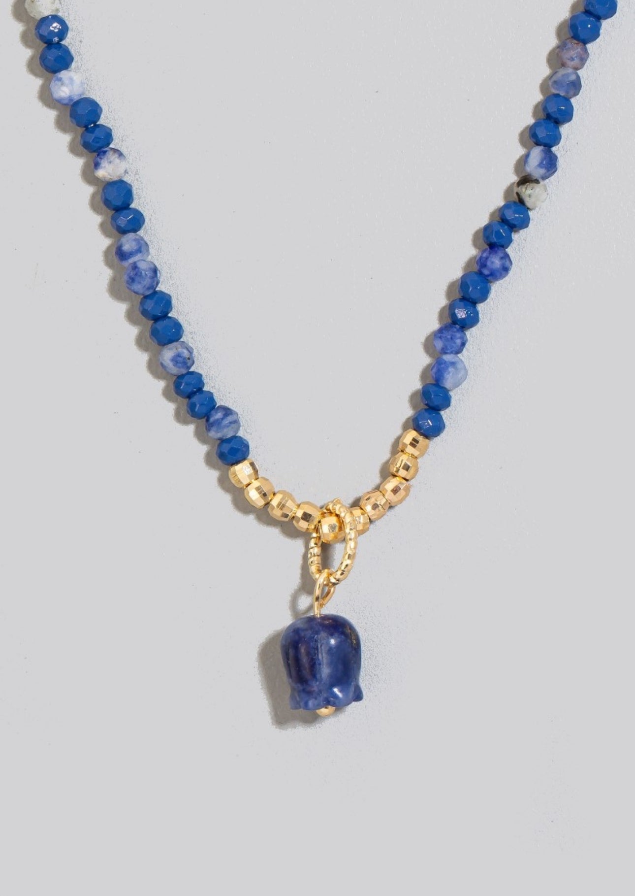 Stone and Flower Necklace- Blue/Gold