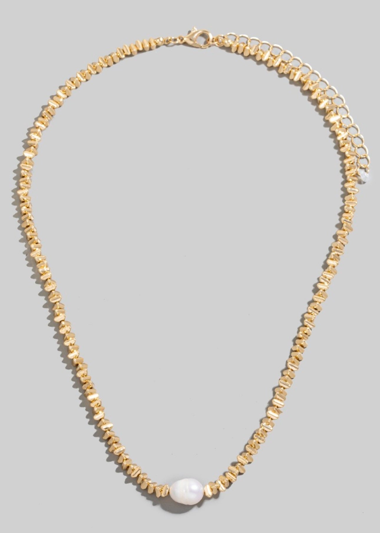 Triangle Bead Pearl Necklace - Gold