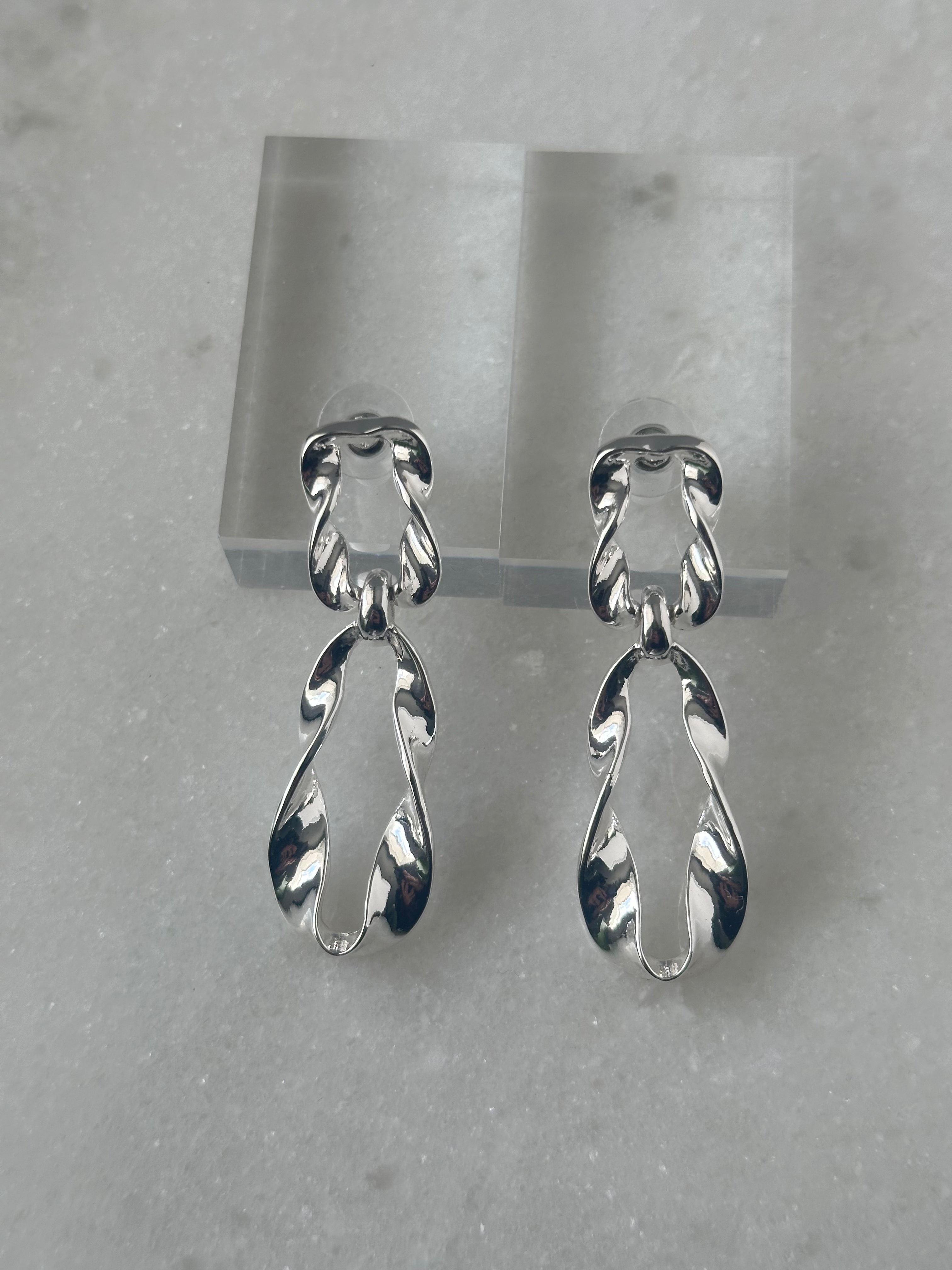 Twisted Square Dangle Earrings - Silver