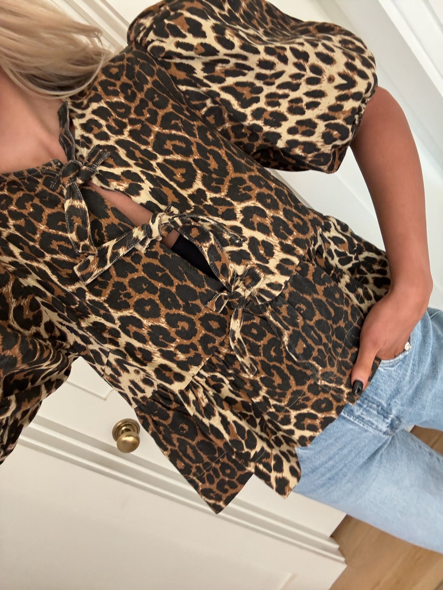 Norah Denim Top-Leopard