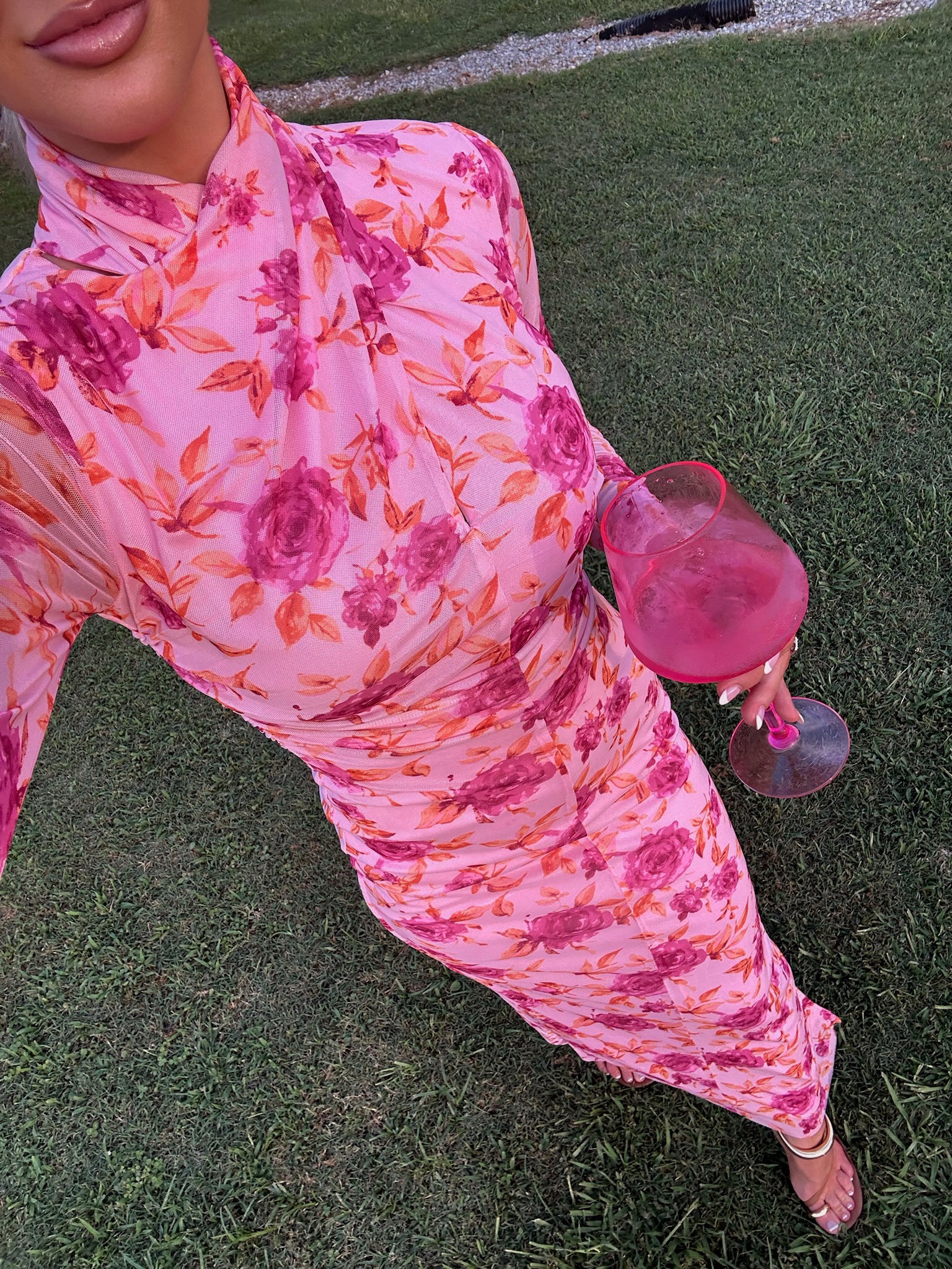Ava Mesh Maxi Dress-Pink Multi
