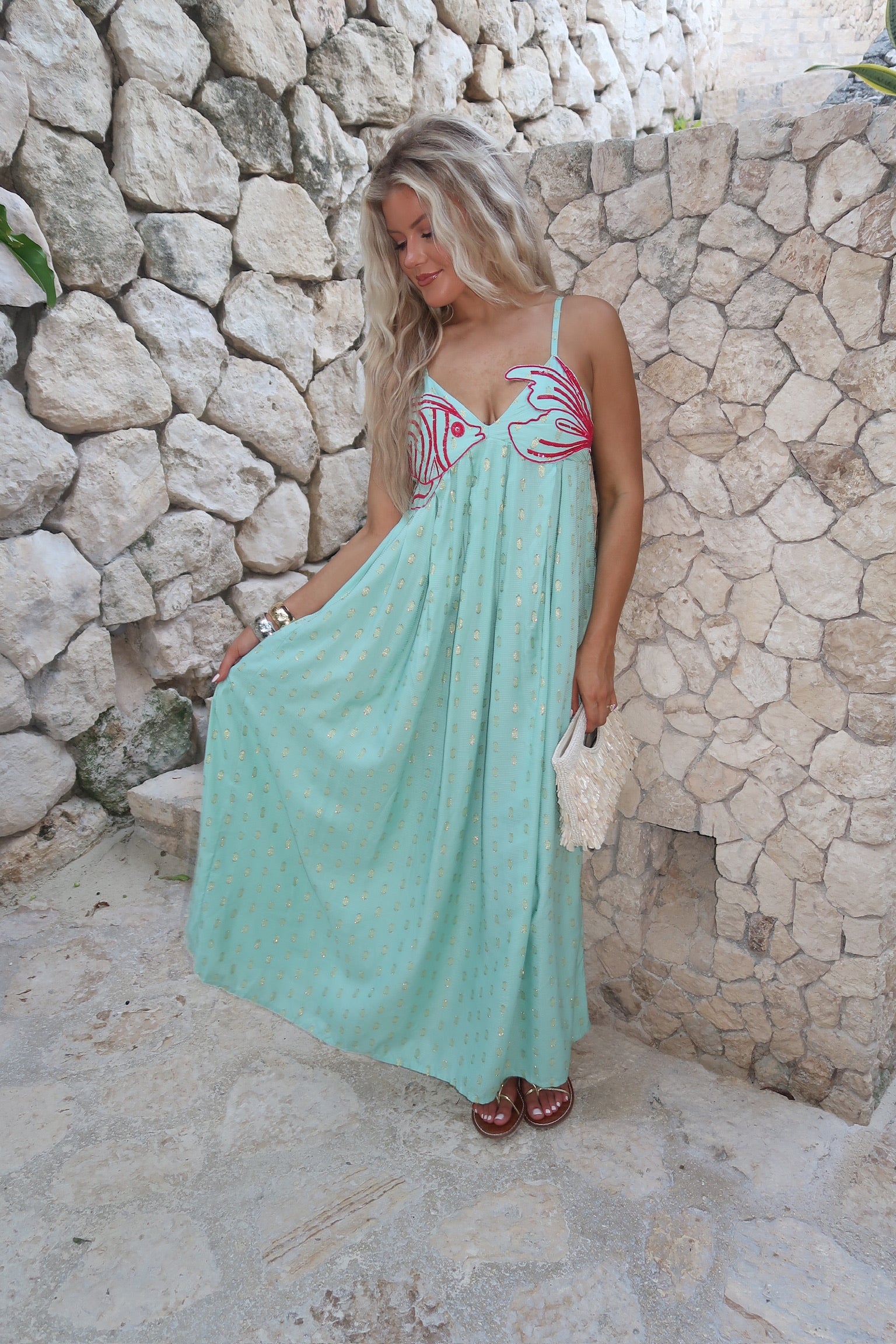 maxi dress aqua Ariel Flared Maxi Dress-Aqua