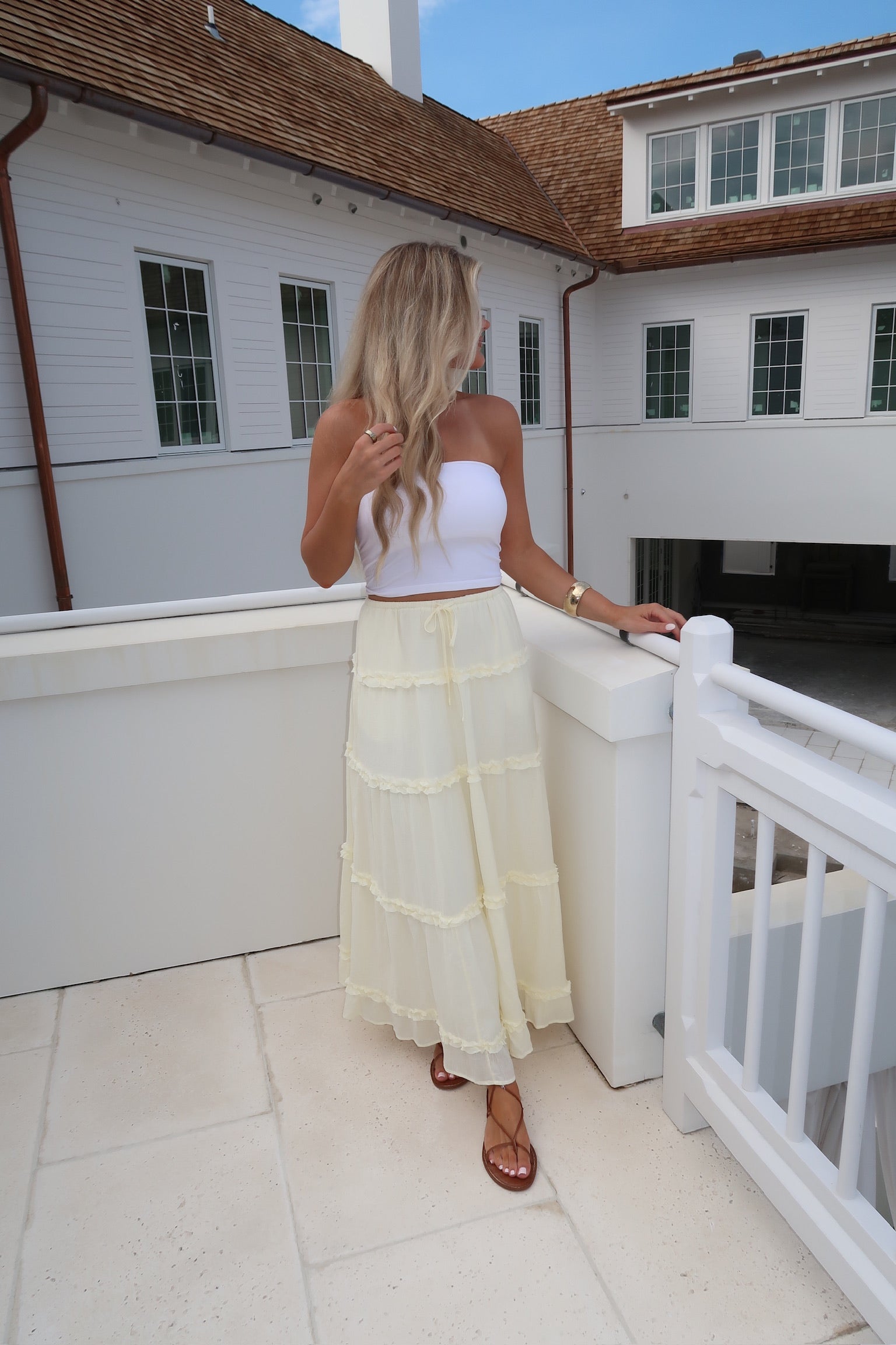 Angie Tiered Maxi Skirt-Butter