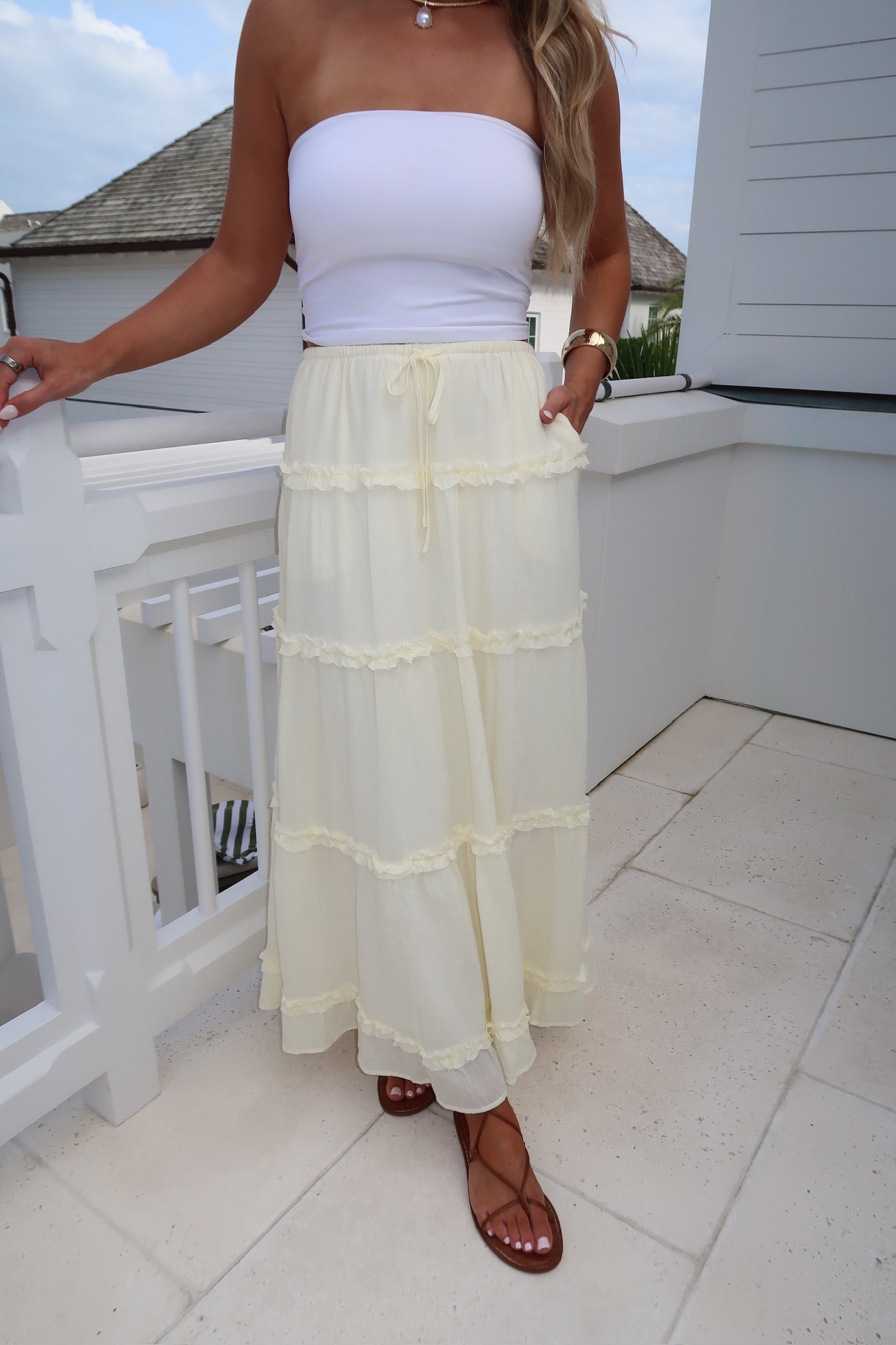 Angie Tiered Maxi Skirt-Butter