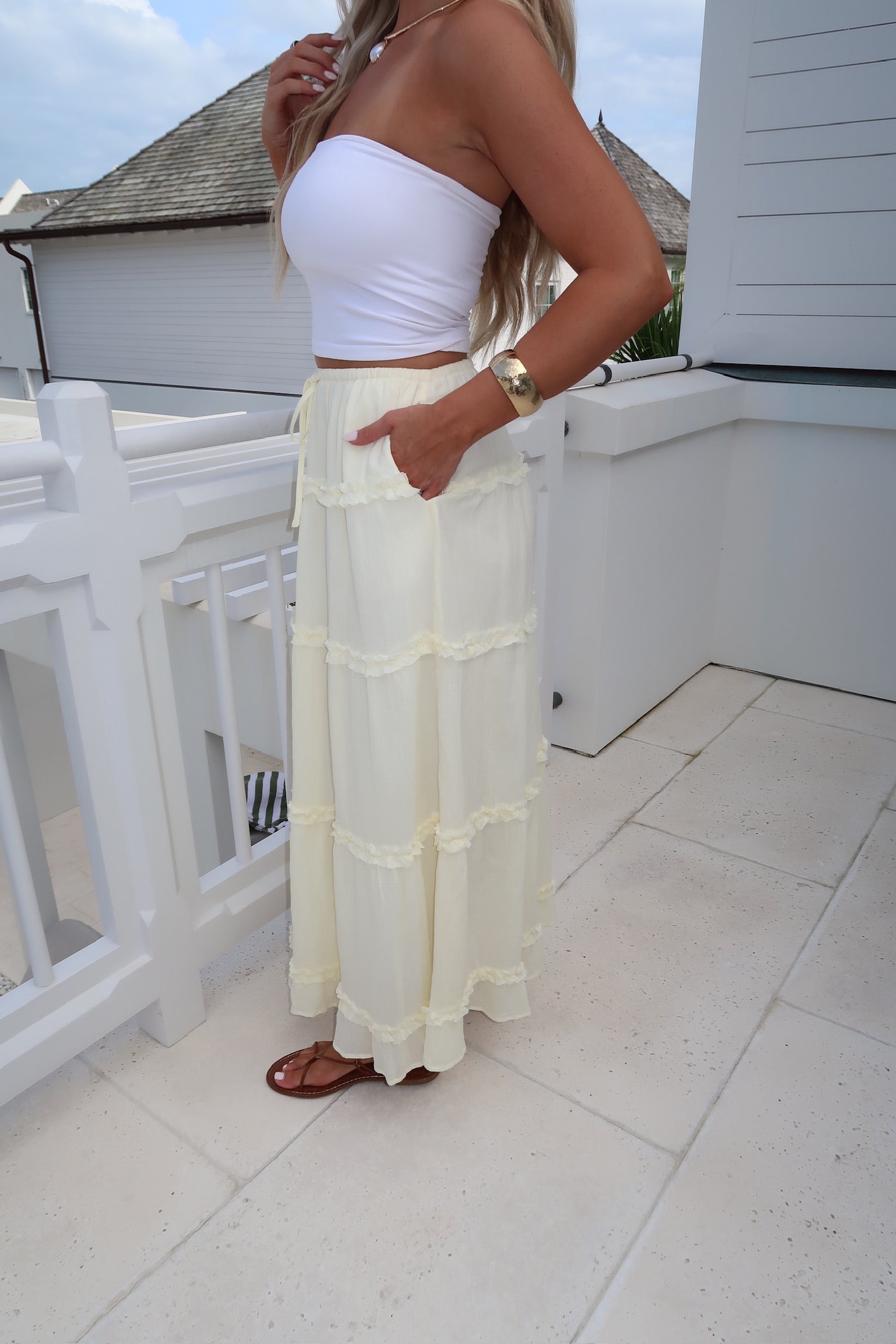 Angie Tiered Maxi Skirt-Butter