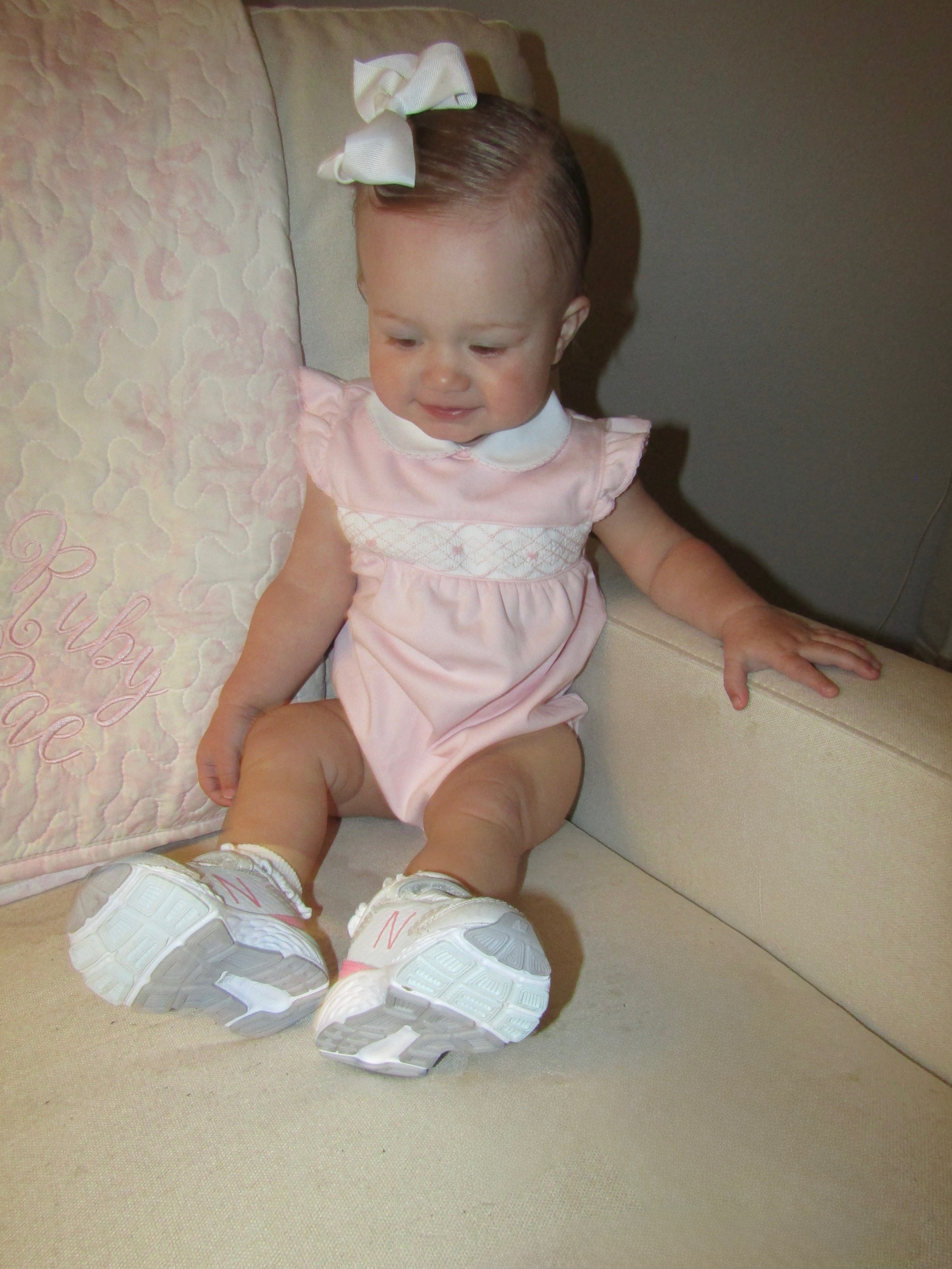 Bows Smocked Onesie-Pink